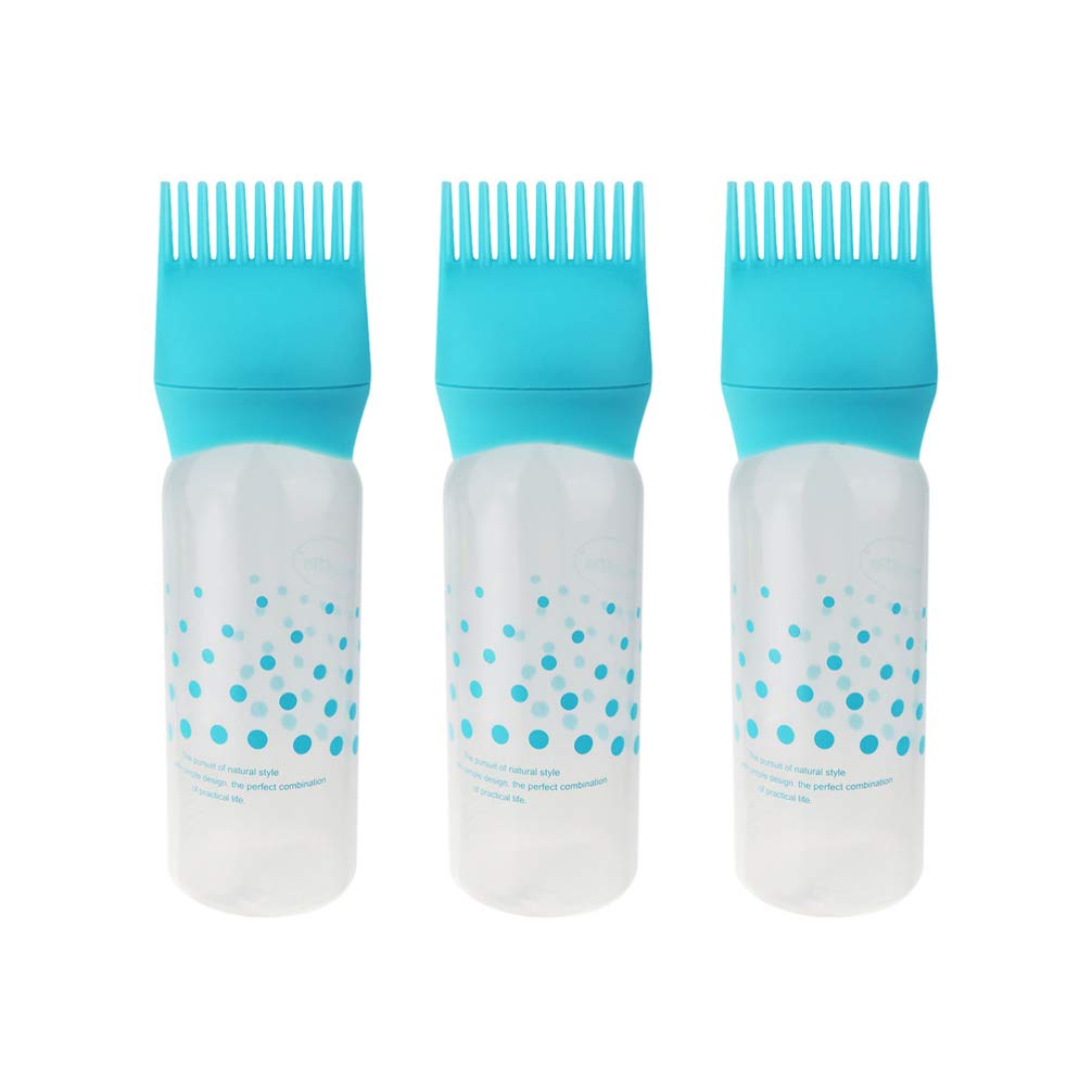 3pcs Hair Dye Applicator Bottle with Comb - Professional Hair Color & Oil Application Tools for Salon & Home Use - Perfect for Hair Coloring, Styling & Treatment (Blue)