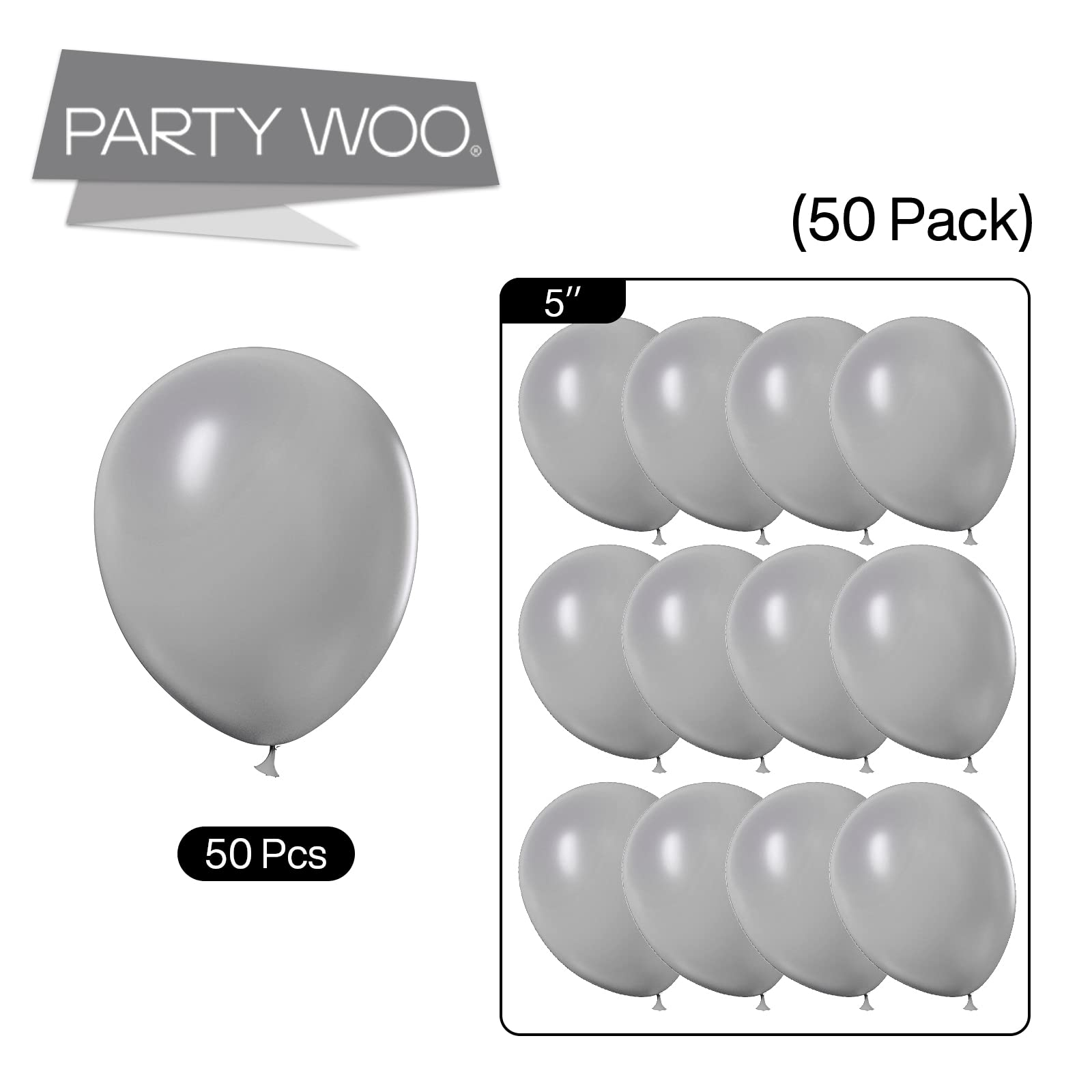 50-Pack 5 Inch Matte Gray Balloons for Party Decorations - Perfect for Balloon Garlands, Arches, Birthday Parties, Weddings & Baby Showers (Premium Quality, Latex, Gray-Y71)