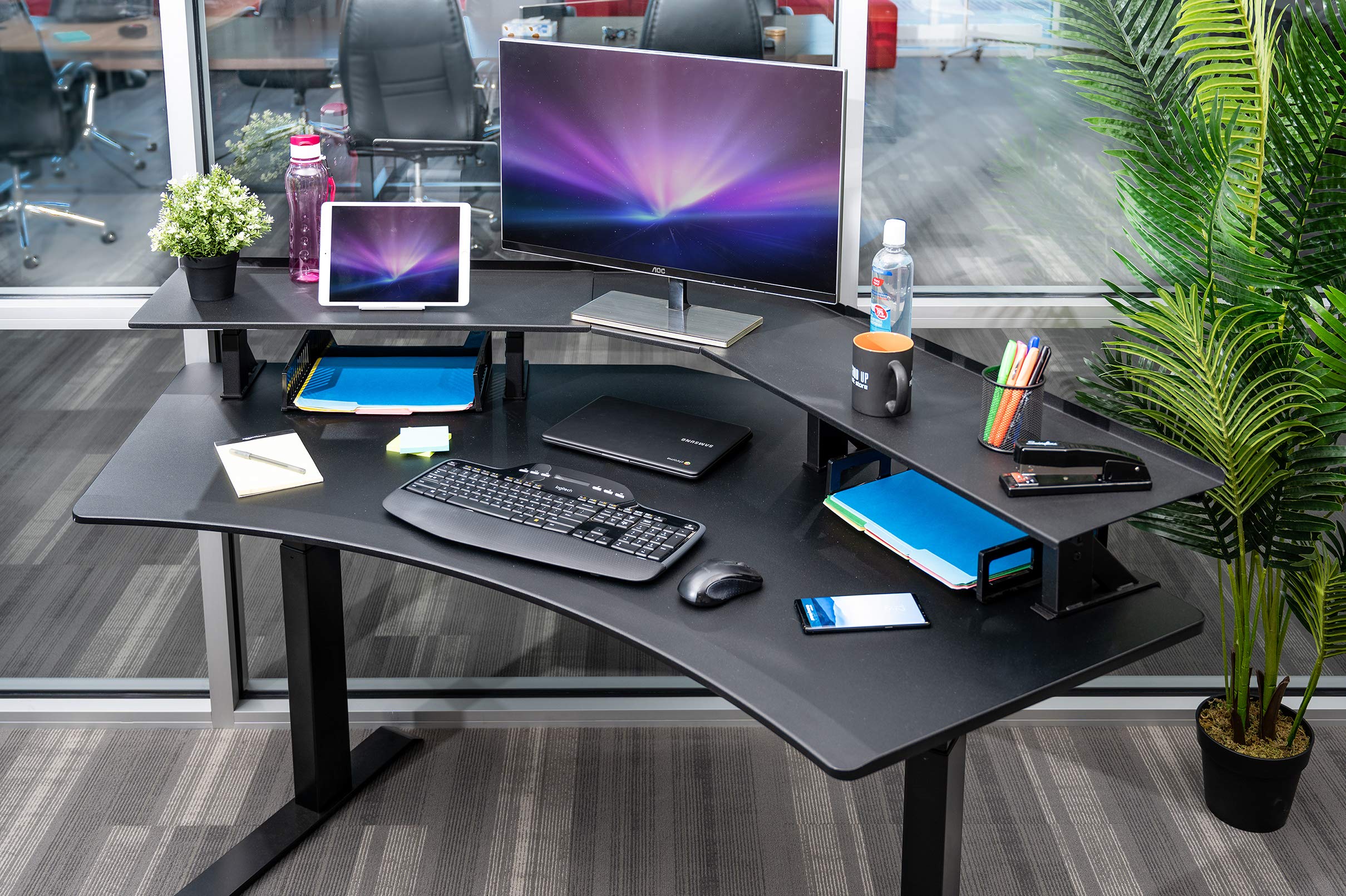 Adjustable Clamp-On Standing Desk Shelf - Ergonomic Monitor Stand with 120° Tilt for Home & Office Workspace - Perfect for Laptops, Tablets, and Dual Monitor Setup