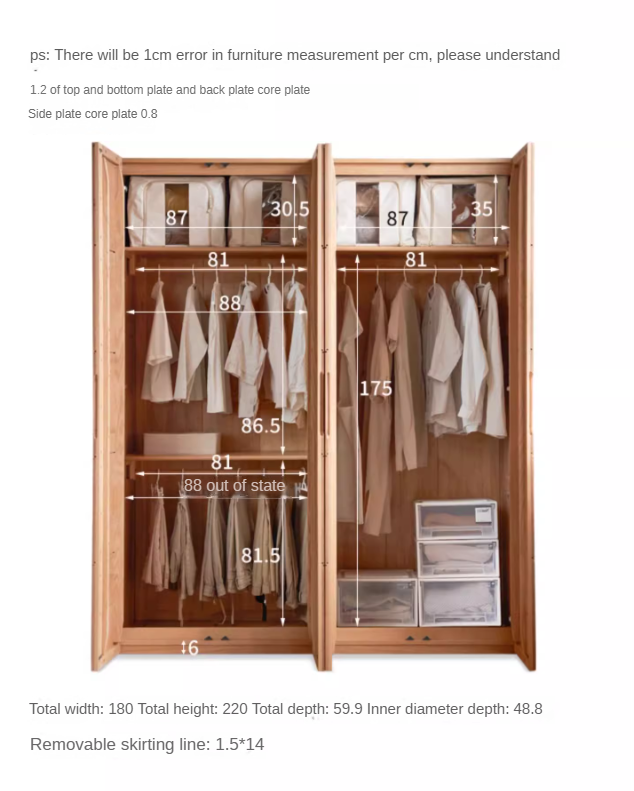 Solid Oak Wood Wardrobe with High Doors - Spacious Storage for Bedroom, Closet & Home Organization