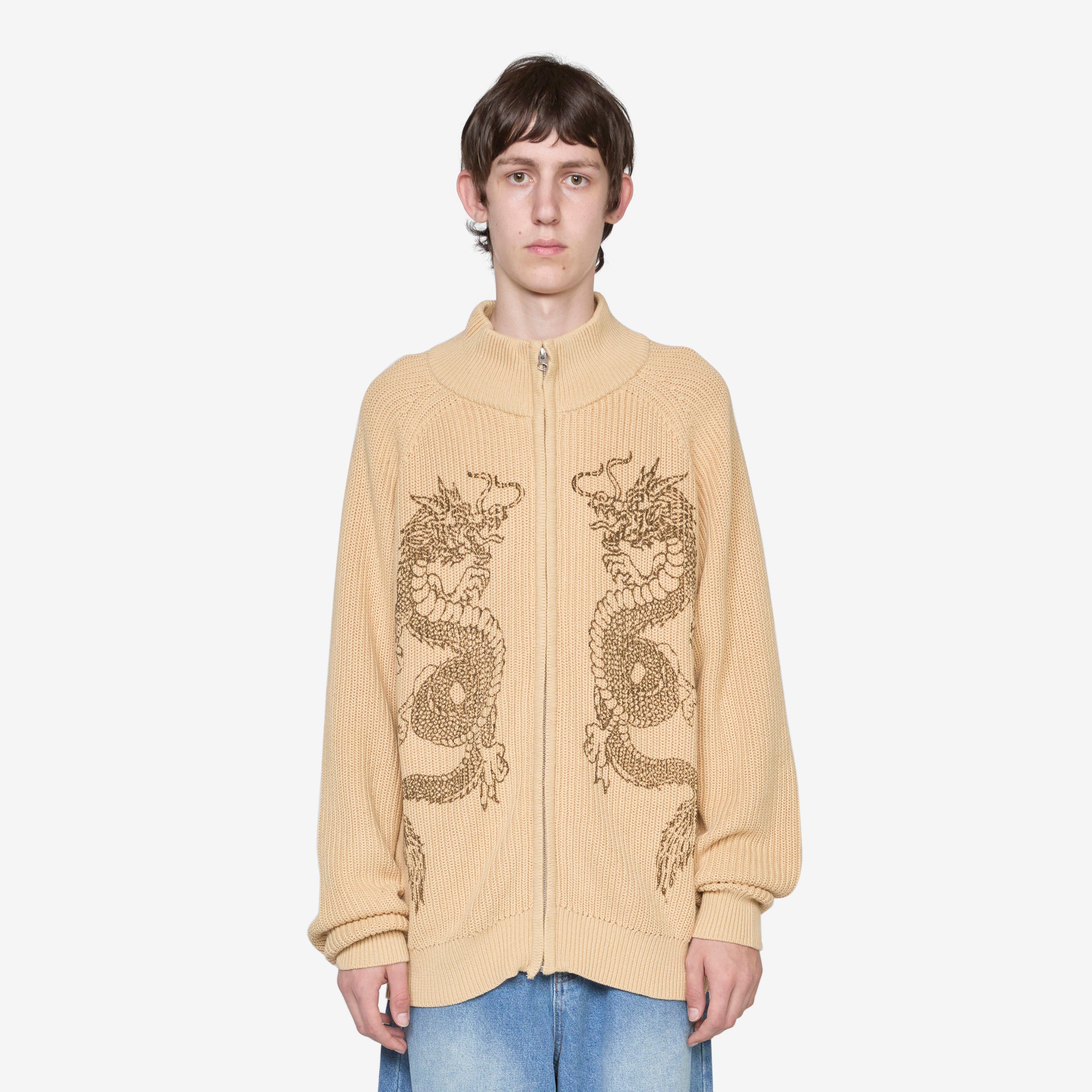 Dragon Zip Thru Knit Sweater Sand - Stylish & Comfortable Pullover for Men & Women - Perfect for Casual Wear, Outdoor Activities & Travel