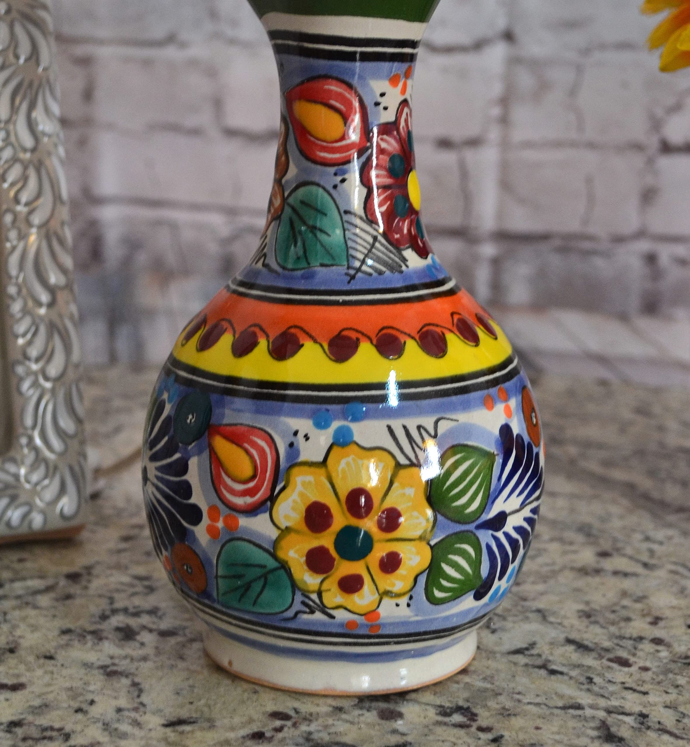 Handmade Talavera Ceramic Bedside Lamp - Mexican Style Table Lamp with Pitcher Design, Decorative Vase Lamp for Home & Office (CM256) | Perfect for Bedroom Nightstand, Living Room Accent, or Office Decor