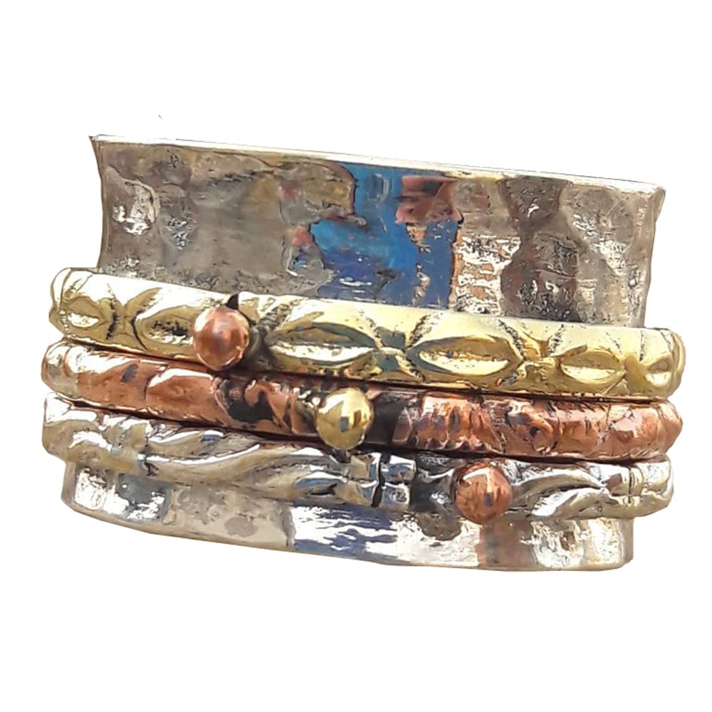 Stylish 925 Sterling Silver Spinner Ring for Women - Anxiety Relief & Meditation Jewelry, Brass & Copper Spinner Band Ring - Perfect for Stress Relief, Focus & Everyday Wear