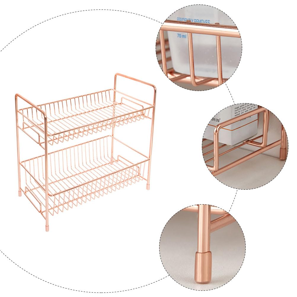 FOMIYES 2-Tier Wire Vanity Organizer Tray - Rose Gold Cosmetic Storage Shelf for Makeup, Jewelry & Bathroom Essentials | Perfect for Dresser, Vanity Table & Kitchen Countertop Organization