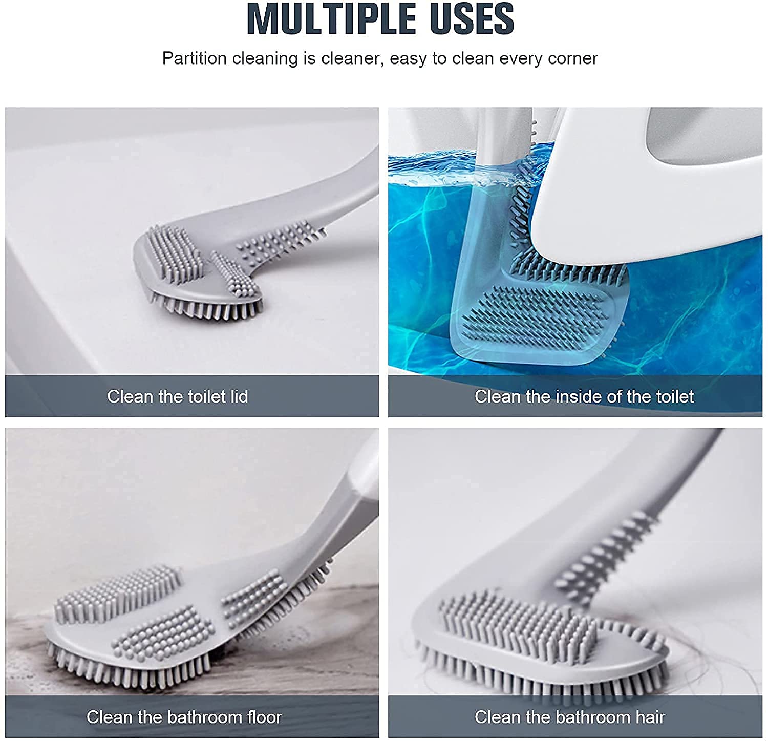 Flexible Silicone Toilet Brush with Non-Slip Long Handle - Bendable Golf Head Design for Deep Cleaning - Bathroom Essentials for Home, RV & Boat - 1 Pack
