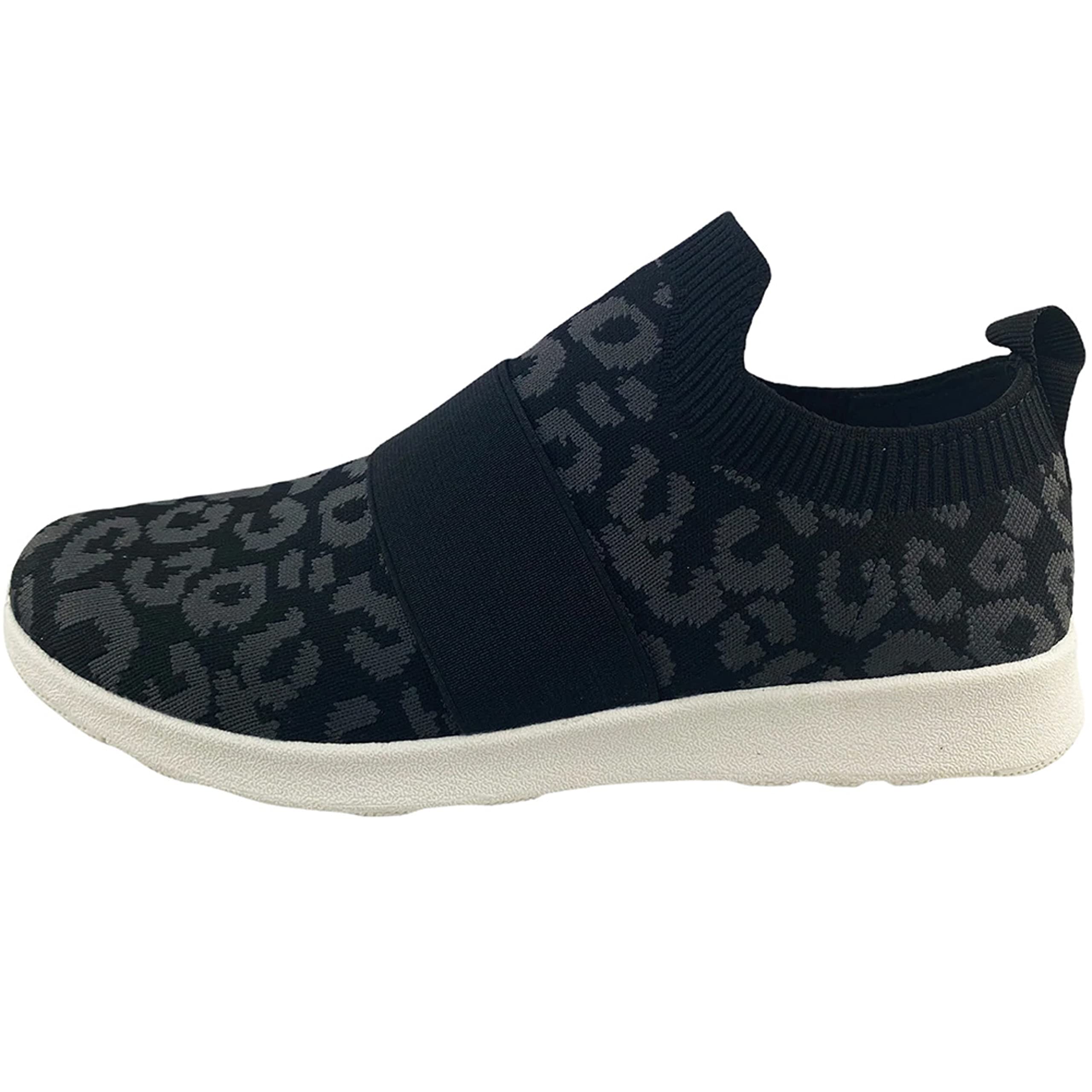 Women's Breathable Fly Knit Slip-On Sneakers - Leopard Print Casual Shoes for Walking, Running & Gym Workouts