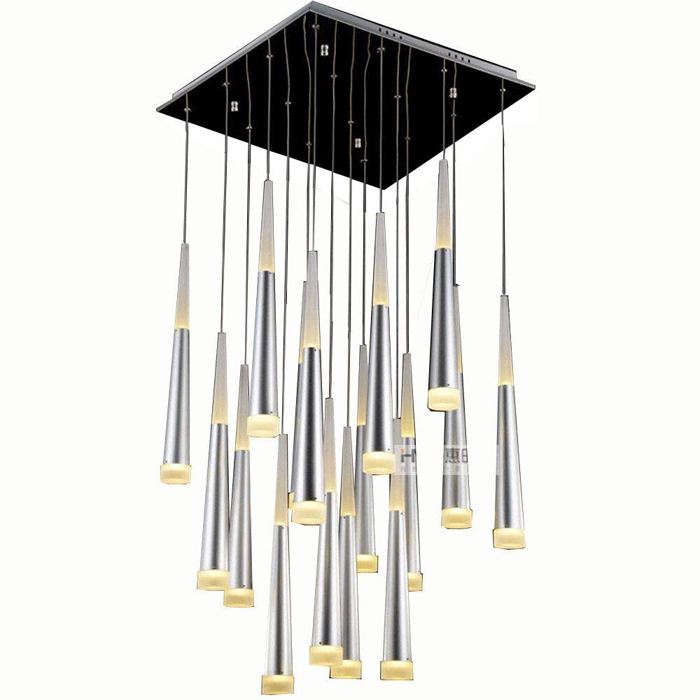 Creative LED Taper Pipe Pendant Light - Modern Aluminum & Acrylic Tube Chandelier for Dining Room, Bar Counter, Spiral Staircase - 16 Heads Oblong Top Design - Perfect for Home Decor, Restaurant Lighting and Commercial Spaces