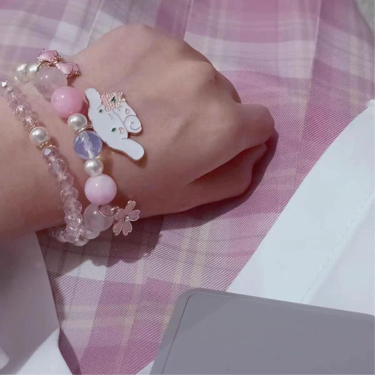NIQIPOK Cute Cartoon Kawaii Crystal Bead Bracelet - Elastic Beaded Friendship Bracelets for Women & Girls - Anime Matching Relationship Bracelet - Perfect Gift for Best Friends, Birthday & Everyday Wear