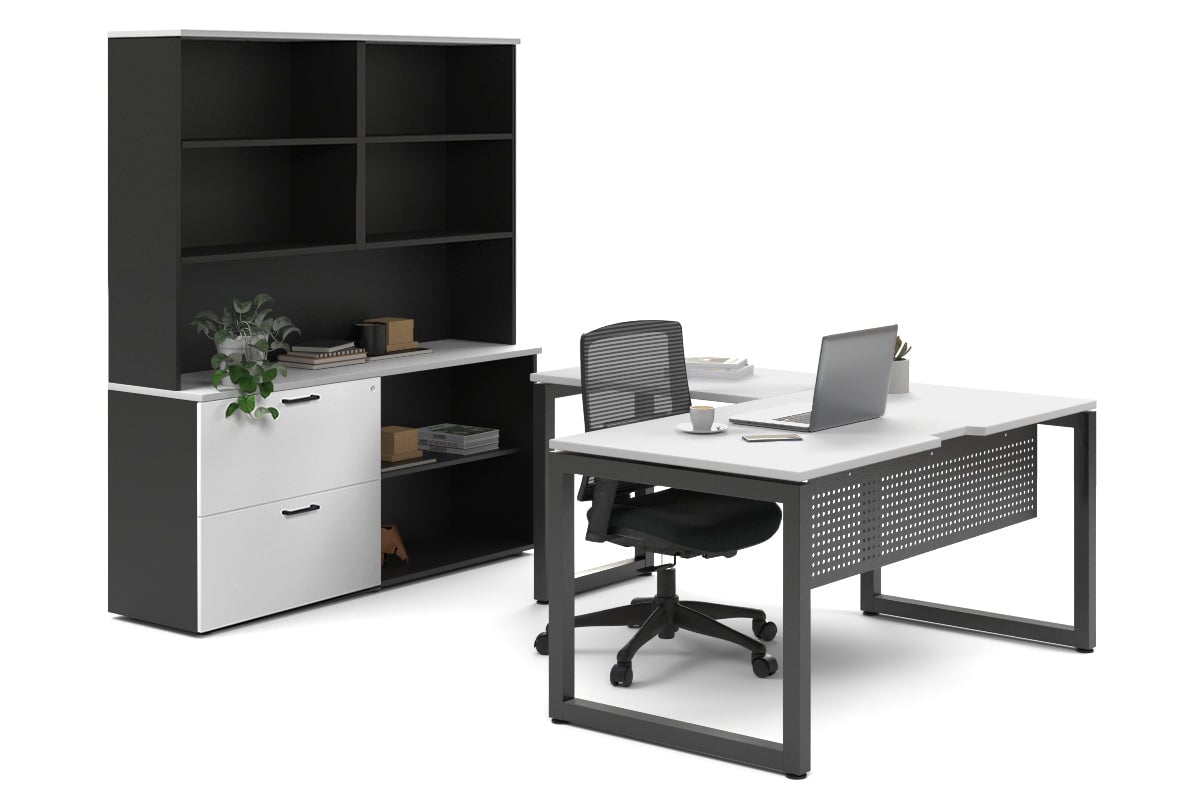 Premium L-Shaped Quadro Loop Legs Executive Desk - Black Metal Legs [1600L x 1700W] - Perfect for Home Office & Modern Workspace Setup
