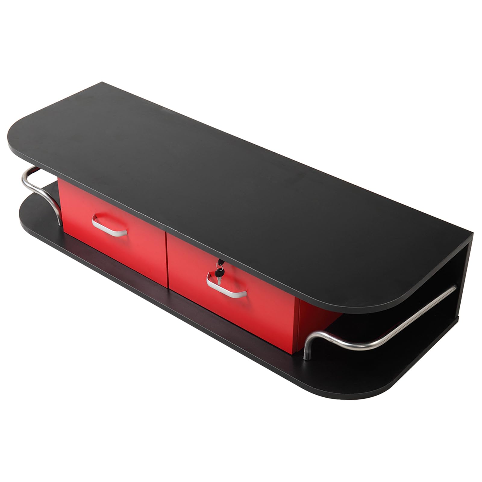Gecheer Wall Mounted Barber Station with Locking Drawer - Professional Beauty Salon Styling Equipment in Black & Red - Perfect for Hair Styling, Makeup Application & Spa Treatments