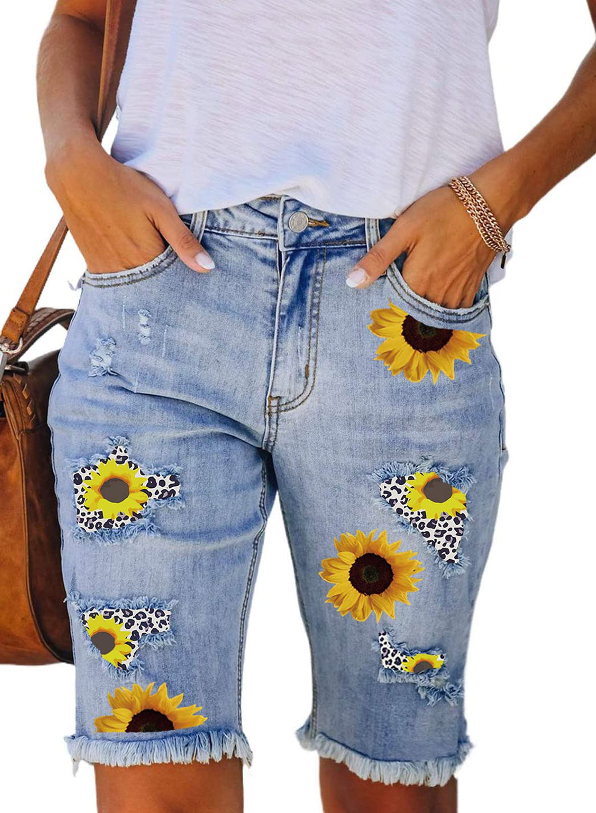 Sidefeel Women's Bermuda Shorts - Distressed Denim Shorts with Raw Hem for Casual Wear | Perfect for Summer, Beach, and Everyday Outfits