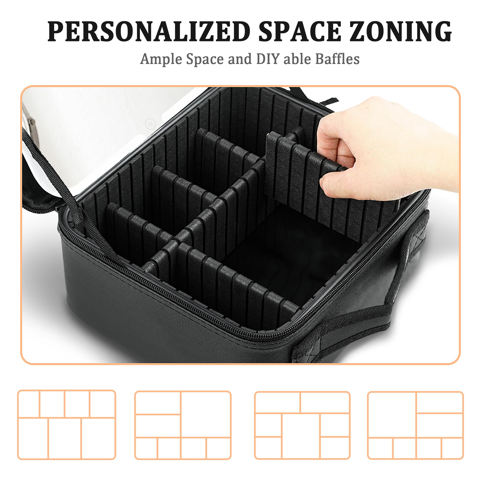 LED Travel Makeup Bag with 10x Magnifying Mirror - Adjustable Dividers Cosmetic Organizer Case with 3 Lighting Modes & Brightness Control - Perfect for Women's Beauty Essentials On-The-Go (Black) | Ideal for Travel, Home Vanity & Professional Makeup Artists