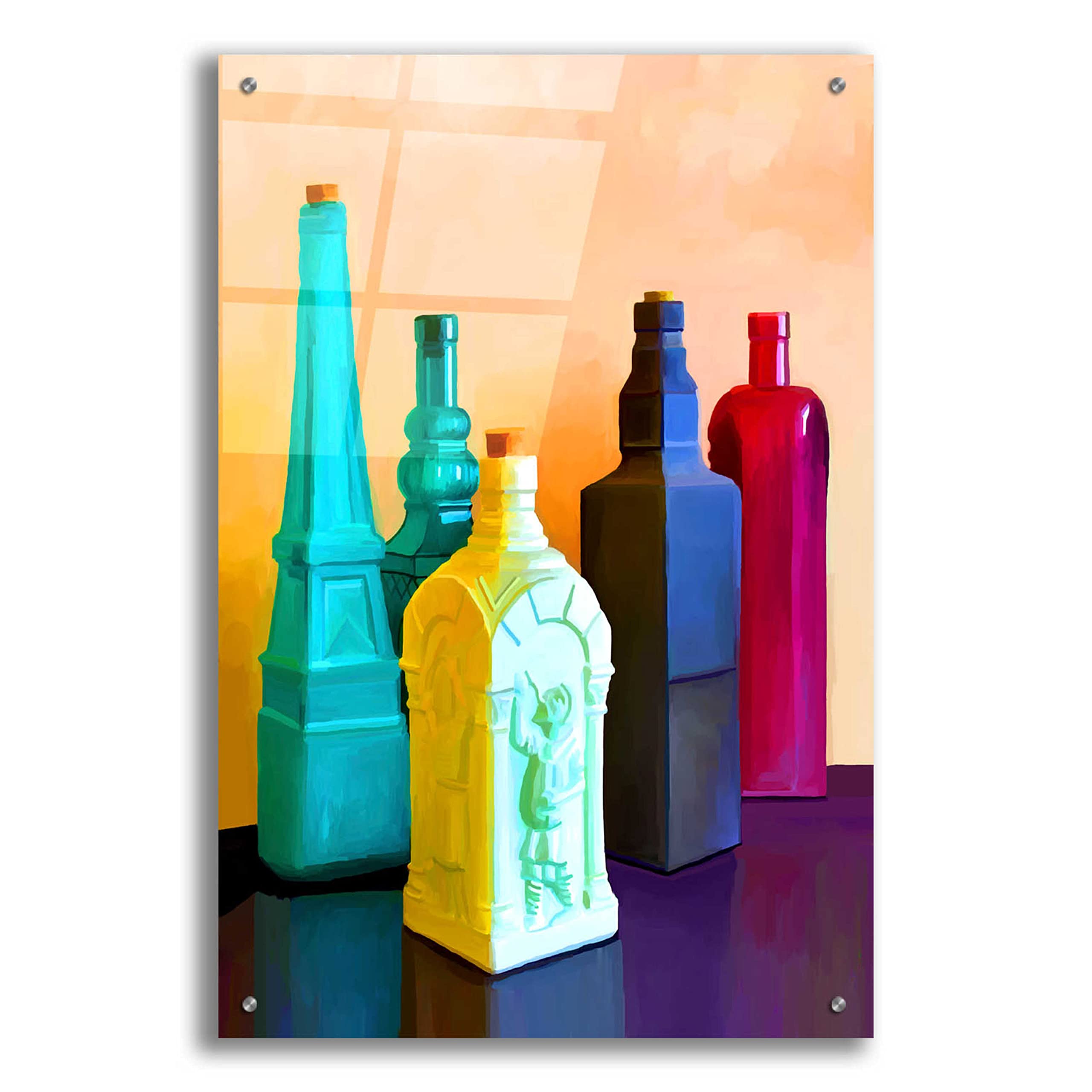 Epic Art 'Color Bottles' by Ata Alishahi - Vibrant Acrylic Glass Wall Art Painting 24x36 Inches - Modern Home Decor for Living Room, Bedroom & Office