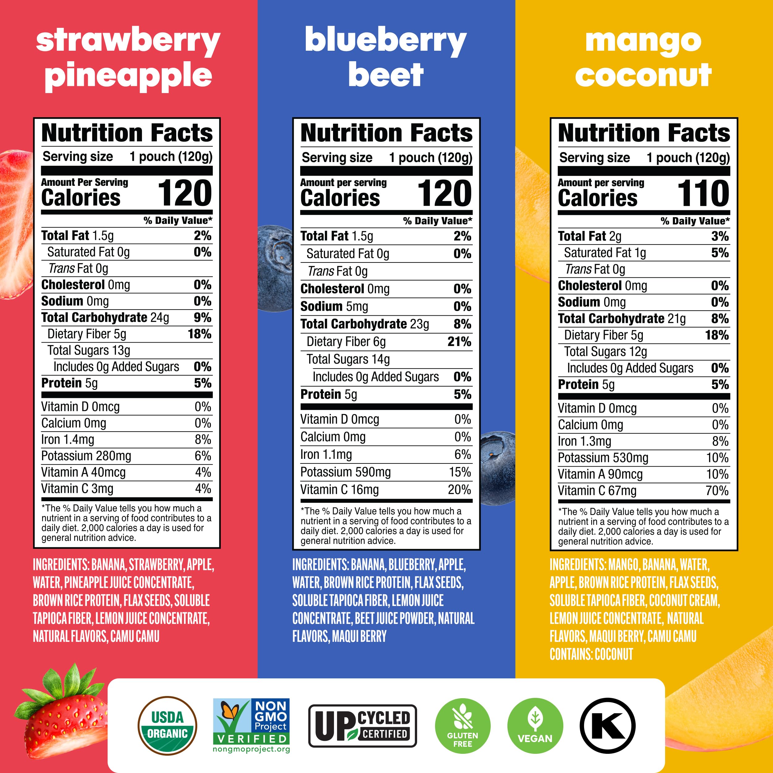 Noka Superfood Fruit Smoothie Pouches Variety Pack - Healthy Vegan Snacks with Flax Seed, Plant Protein & Prebiotic Fiber | Gluten-Free, Organic Squeeze Pouch (4.22 oz, 12 Count) | Perfect for On-the-Go Nutrition, Kids Lunchboxes & Post-Workout Recovery
