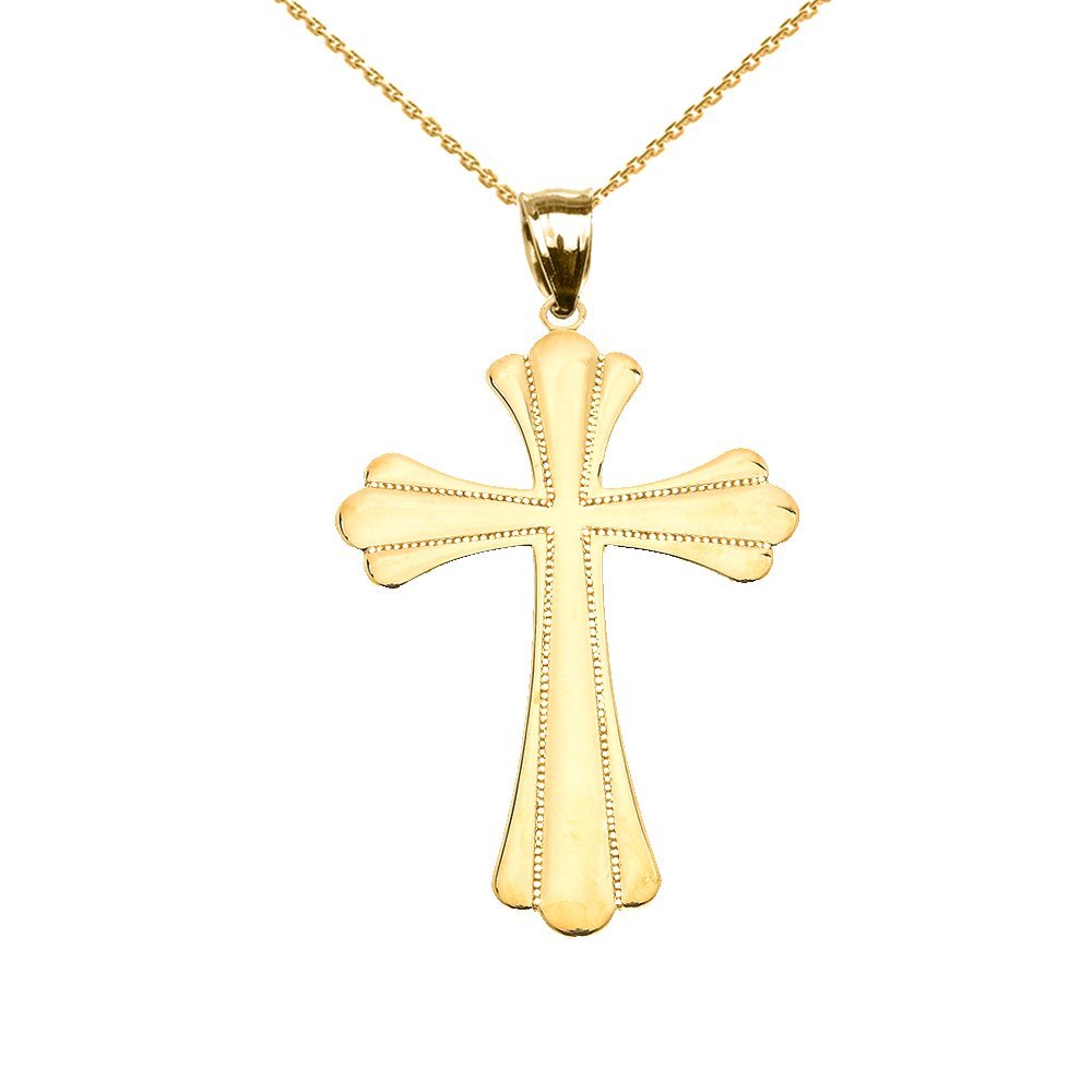 10k Yellow Gold Milgrain Cross Pendant Necklace - Small Religious Jewelry for Women, High Polish Finish - Perfect for Church, Baptism, Weddings & Everyday Faith Wear