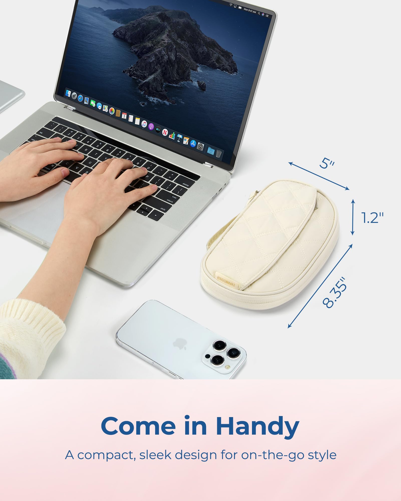 BAGSMART Travel Cord Organizer - Electronics Organizer Bag for Charger, Cable, Phone & Flash Drive | Puffer Cable Storage Case | Compact Tech Organizer for Women | Beige | Perfect for Travel, Office & Daily Commute