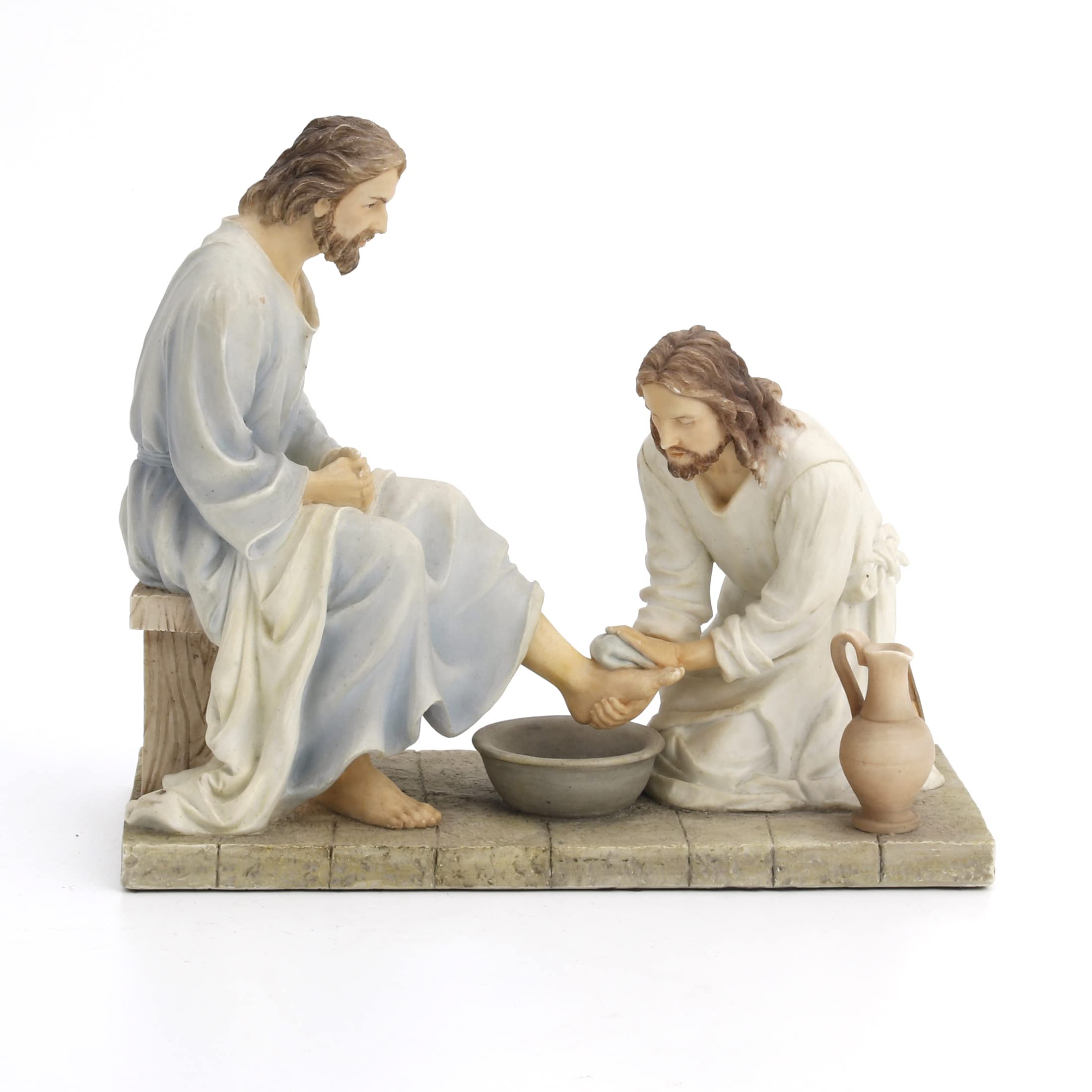 Jesus Washing His Disciple's Feet Statue - Handcrafted Religious Sculpture in Vibrant Colors - Perfect for Home Altar, Church Decor & Christian Gift
