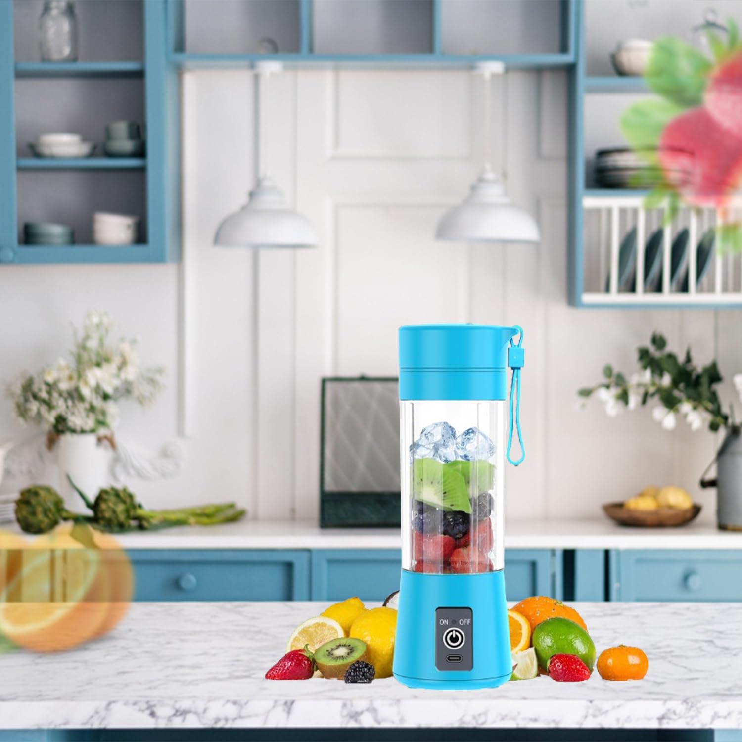 Portable Blender with Powerful Motor - Compact Handbag Size for Smoothies, Shakes & Juices - Glass Jar Blender for Home, Office & Travel (Sky Blue) - Perfect for Gym, Camping & On-the-Go Healthy Drinks