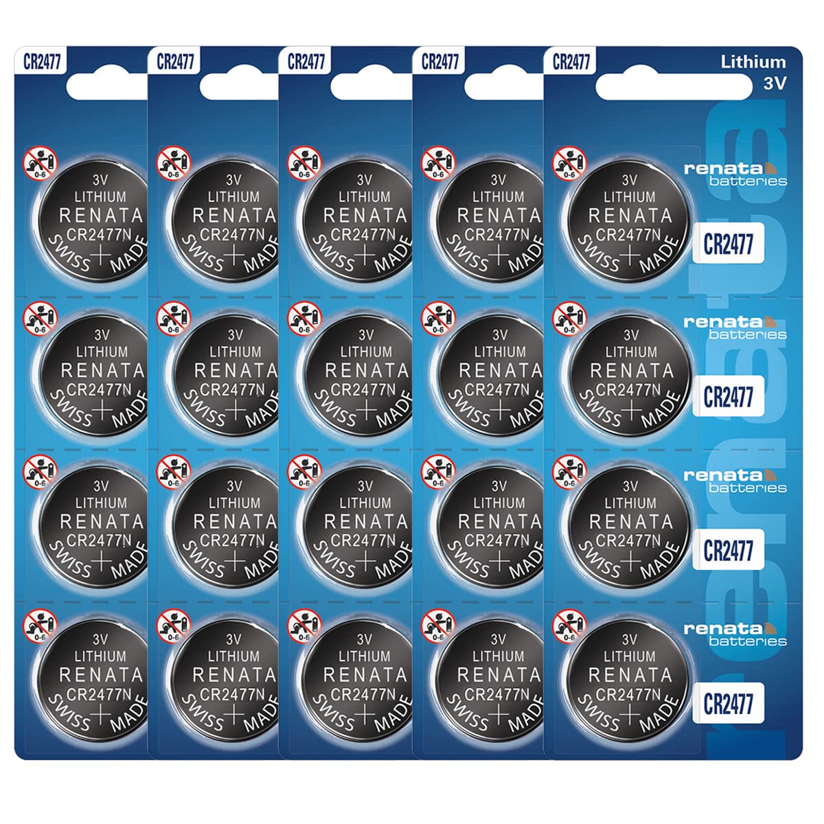 Renata CR2477 3V Lithium Coin Cell Batteries (20-Pack) - Long-Lasting Power for Watches, Calculators, Key Fobs & Medical Devices