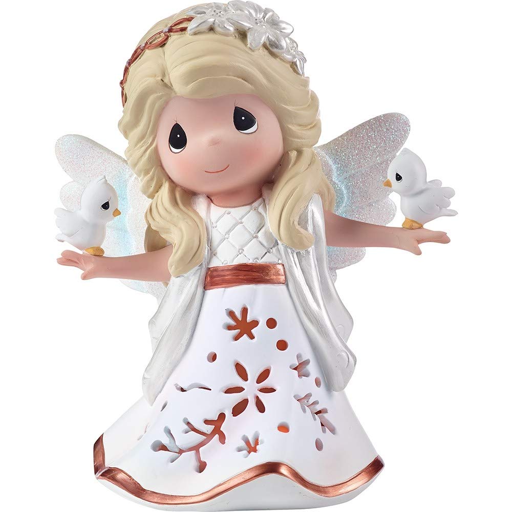 LED Light Up Musical Figurine - Angel Resin Statue with Peace & Love Theme | Home Decor, Gift Idea for Christmas, Wedding, Baby Shower