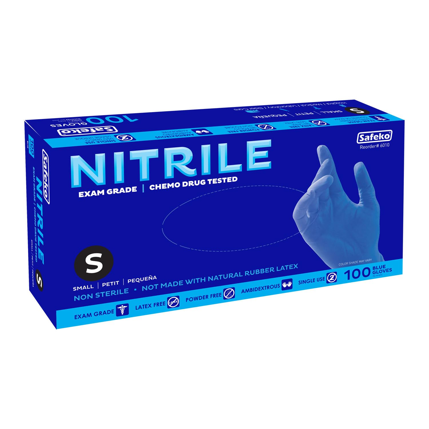 Premium Nitrile Exam Gloves - Latex Free, Powder Free, Disposable Safety Gloves for Medical, Dental, Food Handling & Cleaning - 100/Box