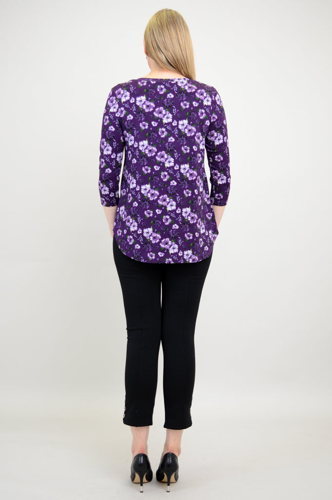 Jackie 3/4 Sleeve Bamboo Top with Hibiscus Print - Women's Comfortable & Breathable Shirt for Yoga, Beach & Summer Outfits
