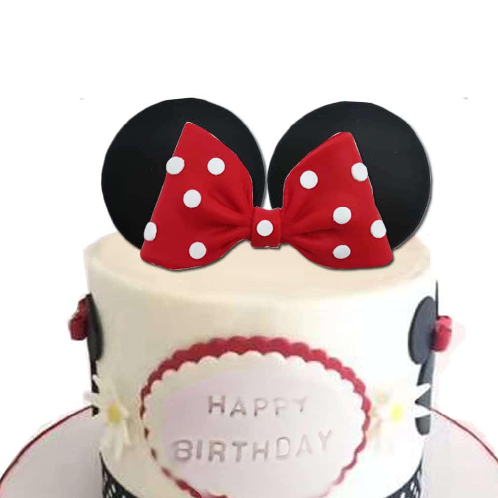 Red Mouse Cake Topper with Bow and Ears for Birthday Cakes - Perfect for Kids' Birthday Parties, Baby Showers & Disney Themed Celebrations