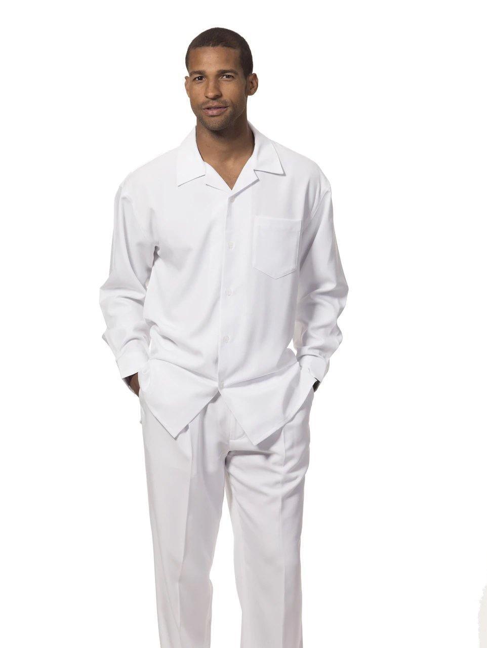Montique Men's 2-Piece Long Sleeve Walking Suit - Solid White - Comfortable Athletic Outfit for Jogging, Gym & Outdoor Activities