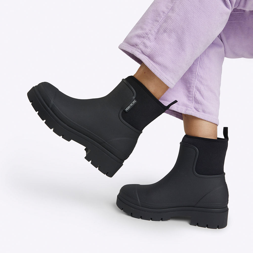 Merry People Tully Rain Boots for Women - Waterproof Black Rubber Boots for Walking, Hiking & Outdoor Adventures