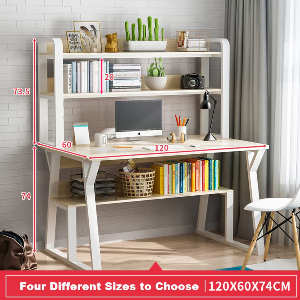 White Modern Computer Desk with Hutch & Bookshelf - 47.3