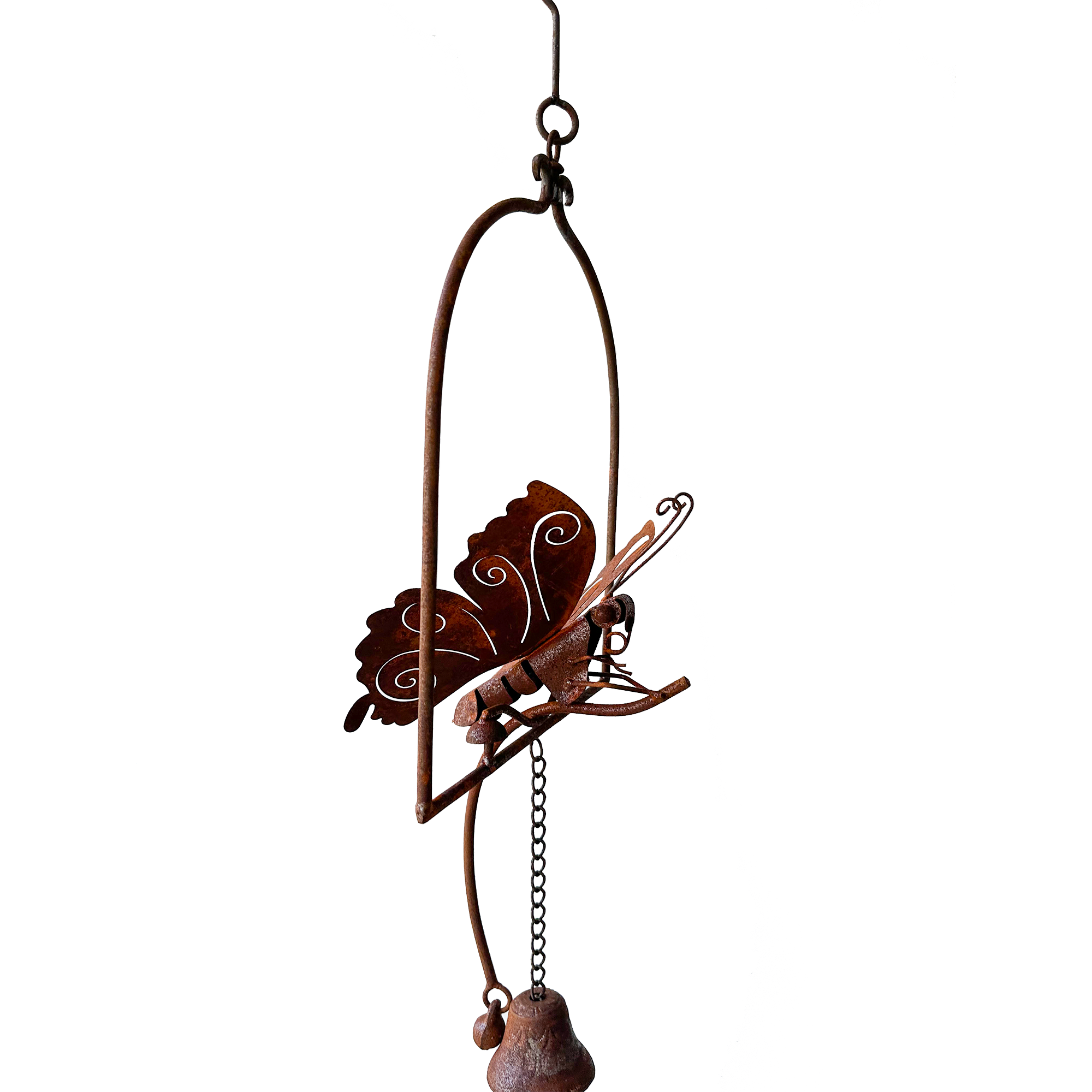 Butterfly Wind Chime with Natural Rusted Finish - Outdoor Garden Decor for Patio, Porch, and Backyard