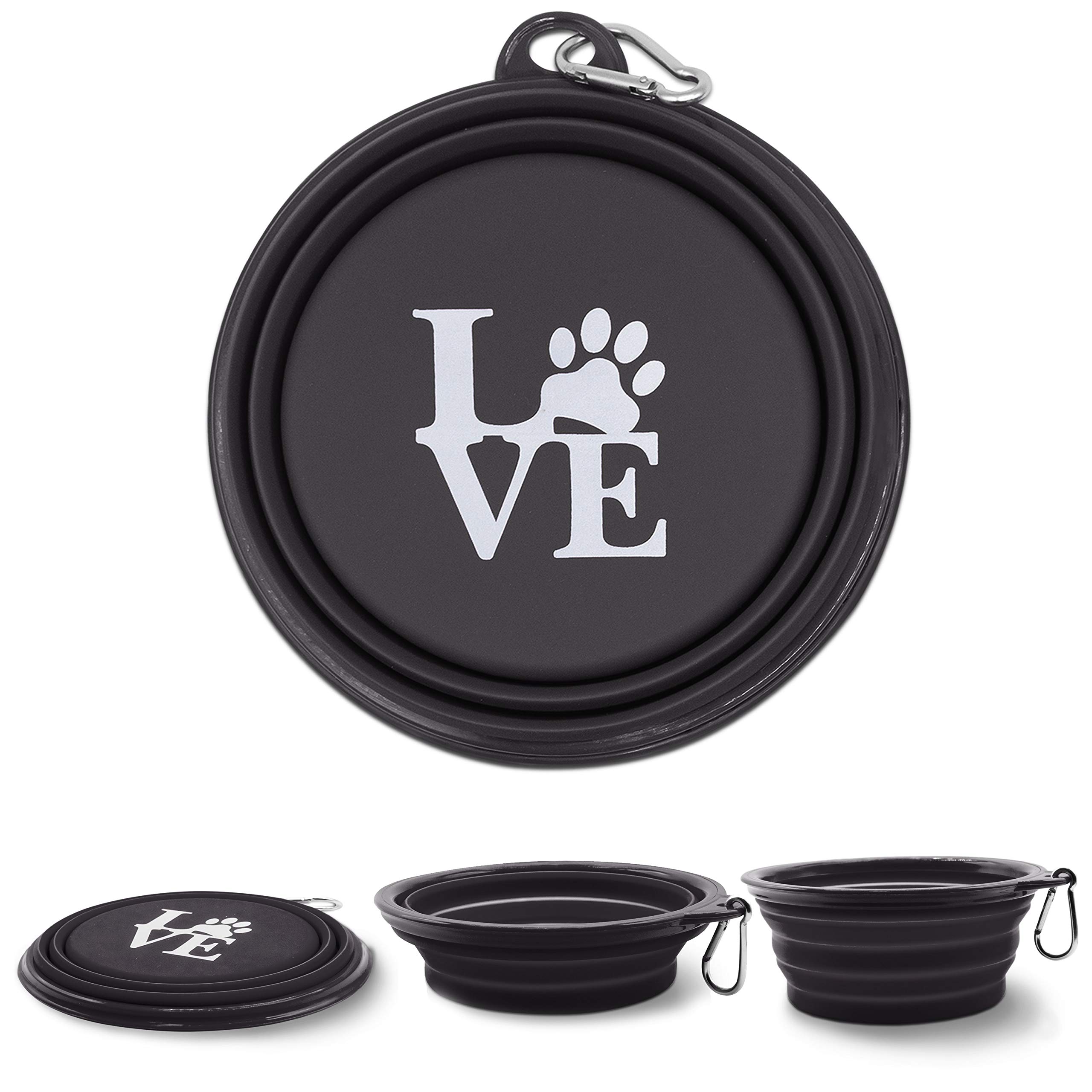 Foldable Travel Dog Bowls for Dogs & Pets - Collapsible Water & Food Bowl with Treat Pouch & Leash Holder - Perfect for Hiking, Camping & Outdoor Adventures (Pack of 2)