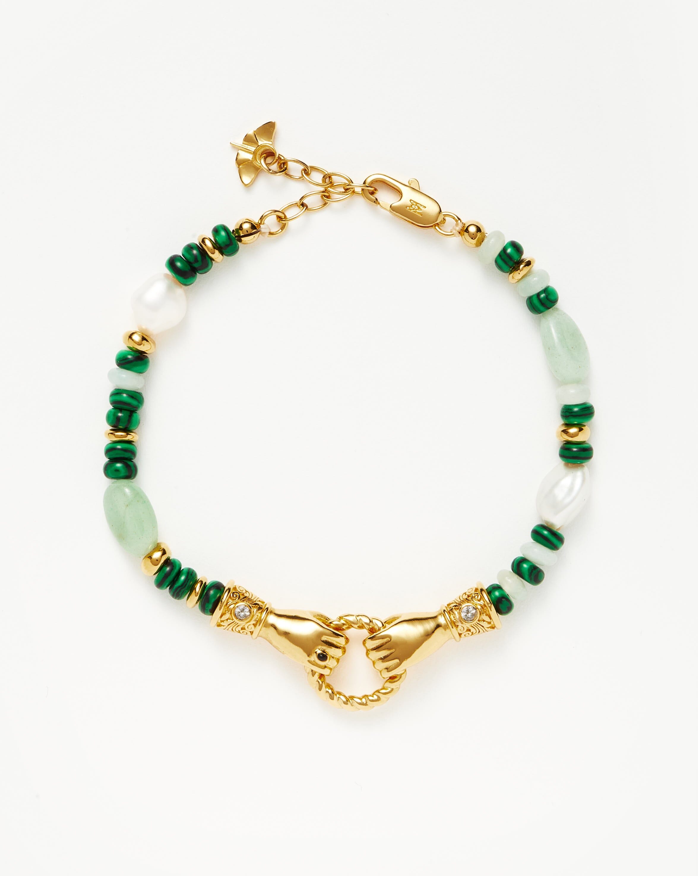 Harris Reed In Good Hands Beaded Gemstone Bracelet - 18K Gold Plated Multi Green Gemstone & Pearl Bracelet for Women, Elegant Jewelry Gift for Birthday, Anniversary & Special Occasions