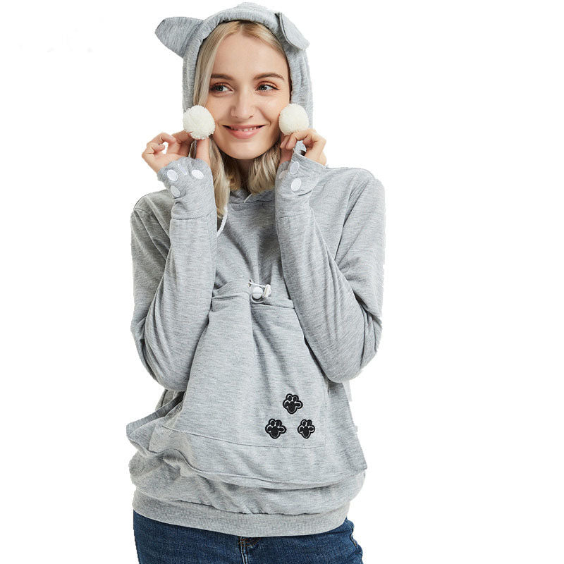 Cozy Winter Women's Hoodie with Pet Pocket - Cute Pullover Sweatshirt for Cat Lovers | Perfect for Cold Weather & Pet Snuggles