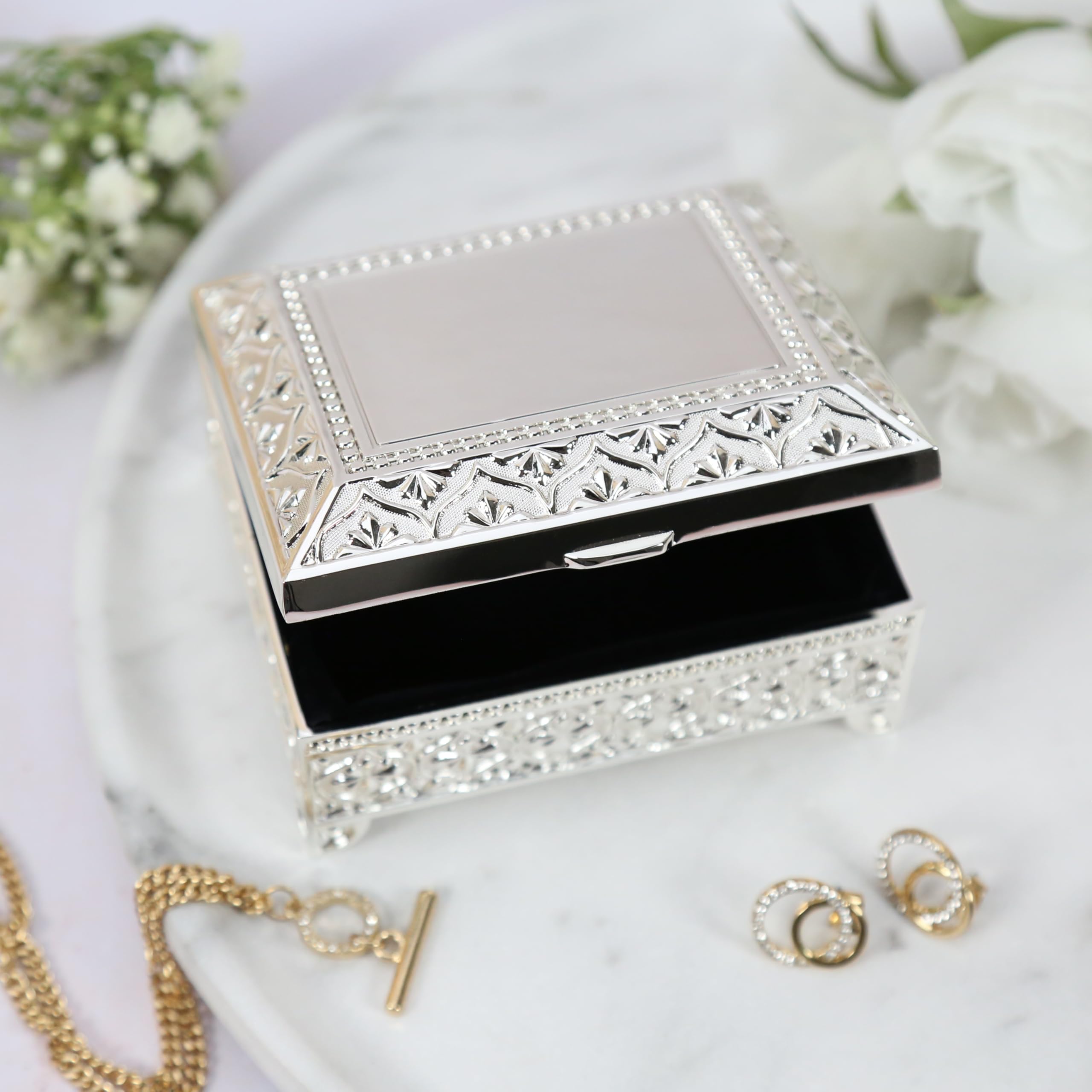 Personalized Silver Plated Christening Gift Box - Engraved Keepsake Jewelry Trinket Box with Satin Lining | Perfect Baptism, Baby Shower & First Communion Gift for Girls & Boys | Elegant Presentation Box for Special Occasions