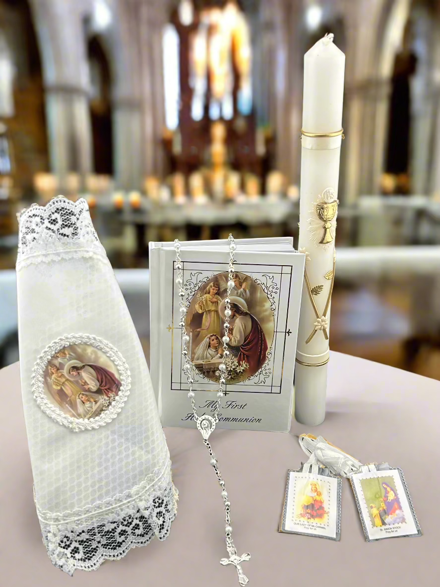Girls First Communion Candle Set - White Baptism Ceremony Candles with Holder - Perfect for Catholic Church Celebrations, Baptisms & Religious Gifts