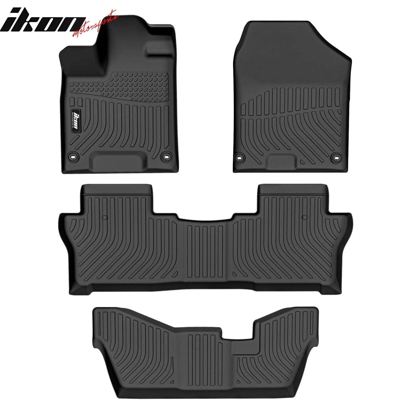 IKON All-Weather Floor Mats for 2016-2023 Honda Pilot - 8 Passenger Seat Protection - 1st 2nd 3rd Row TPE Liners (4PC, Black) - Perfect for Road Trips, Family Travel & Daily Commute