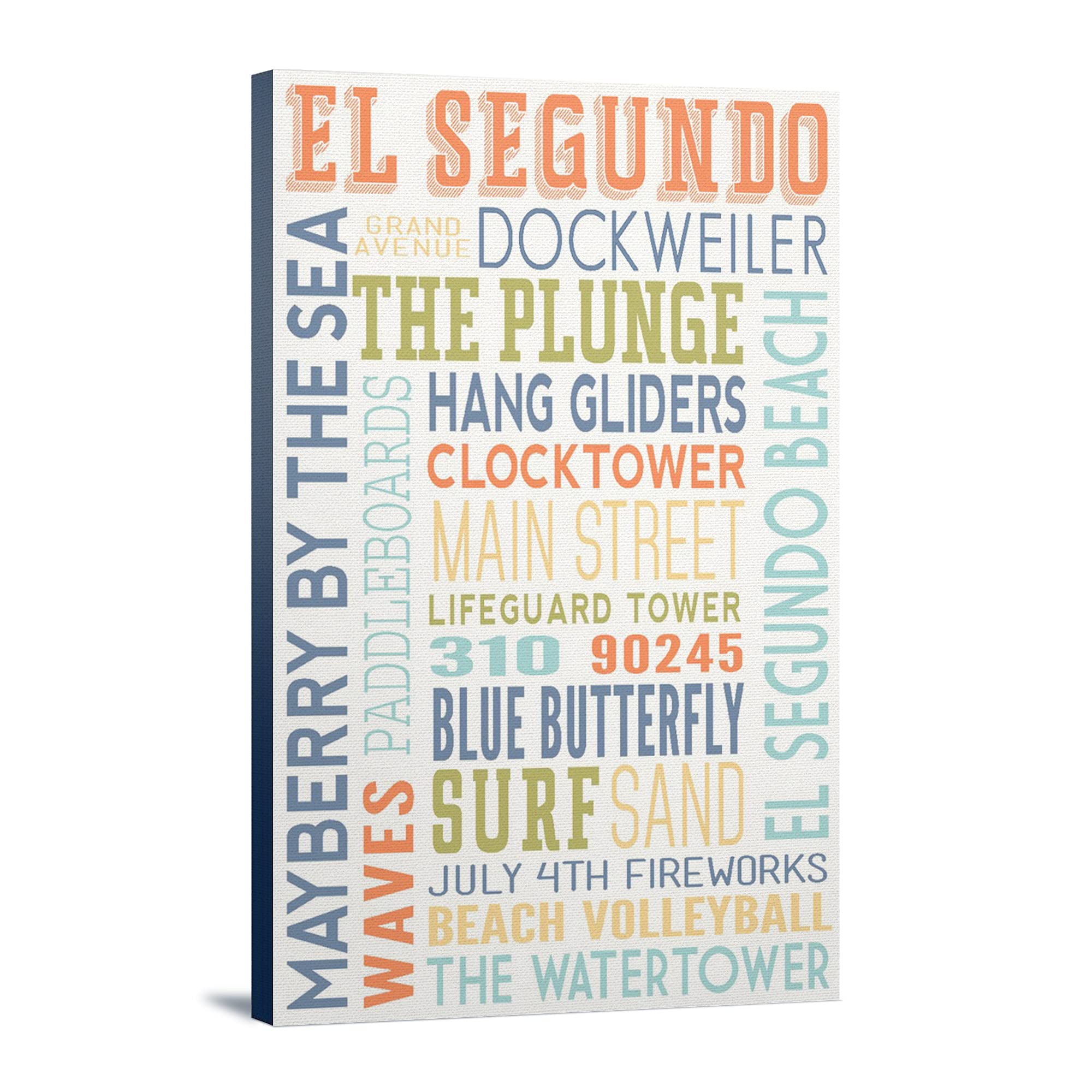 Lantern Press El Segundo California Typography Art Print - 16x24 Wrapped Canvas Wall Decor for Living Room, Bedroom & Office