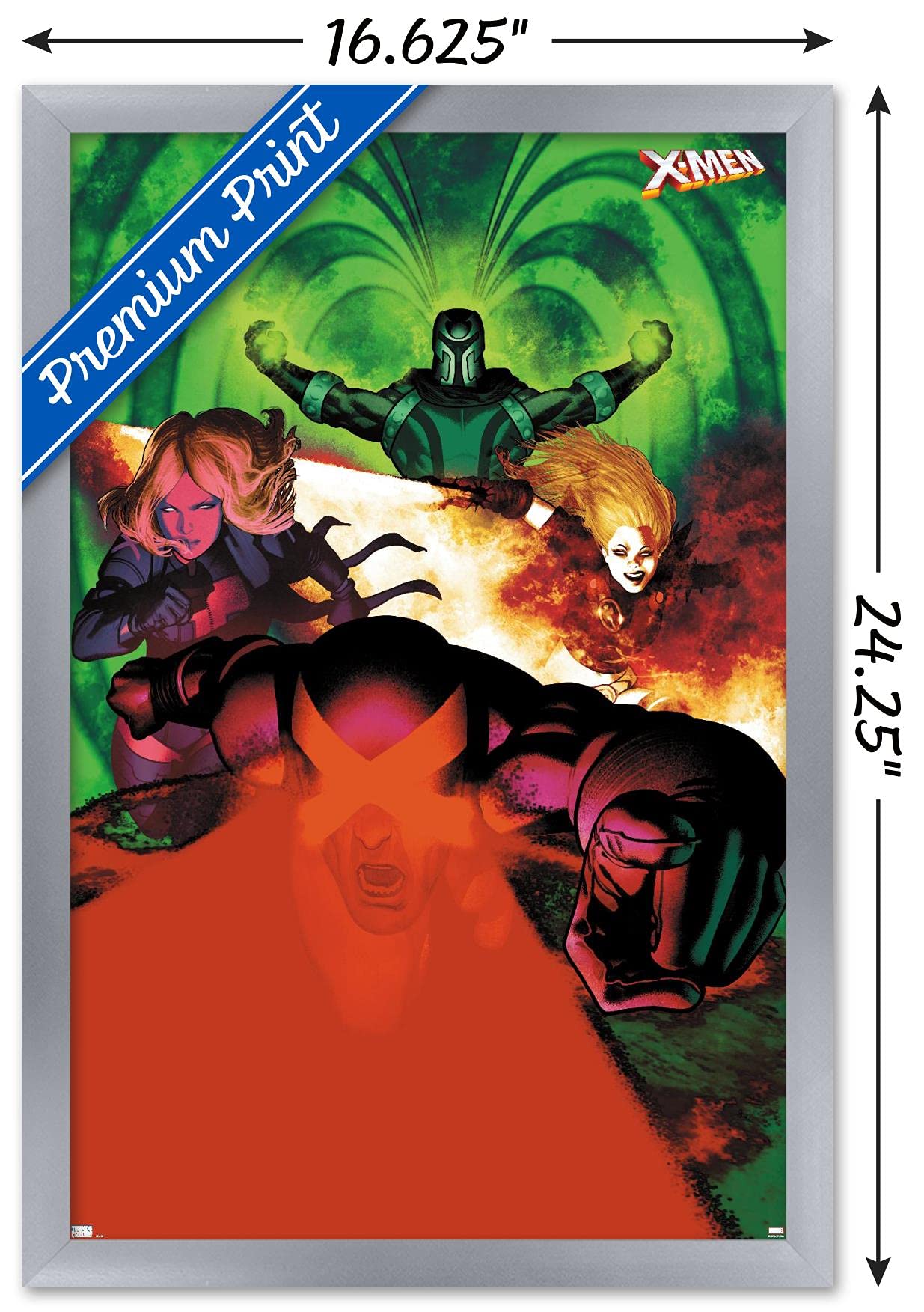 Marvel Comics X-Men Wall Poster - Emma Frost, Magneto, Magik & Cyclops Art Print (22.4x14.7 Inches) Silver Framed Version | Superhero Room Decor, Comic Book Fan Gift, Home & Office Wall Art