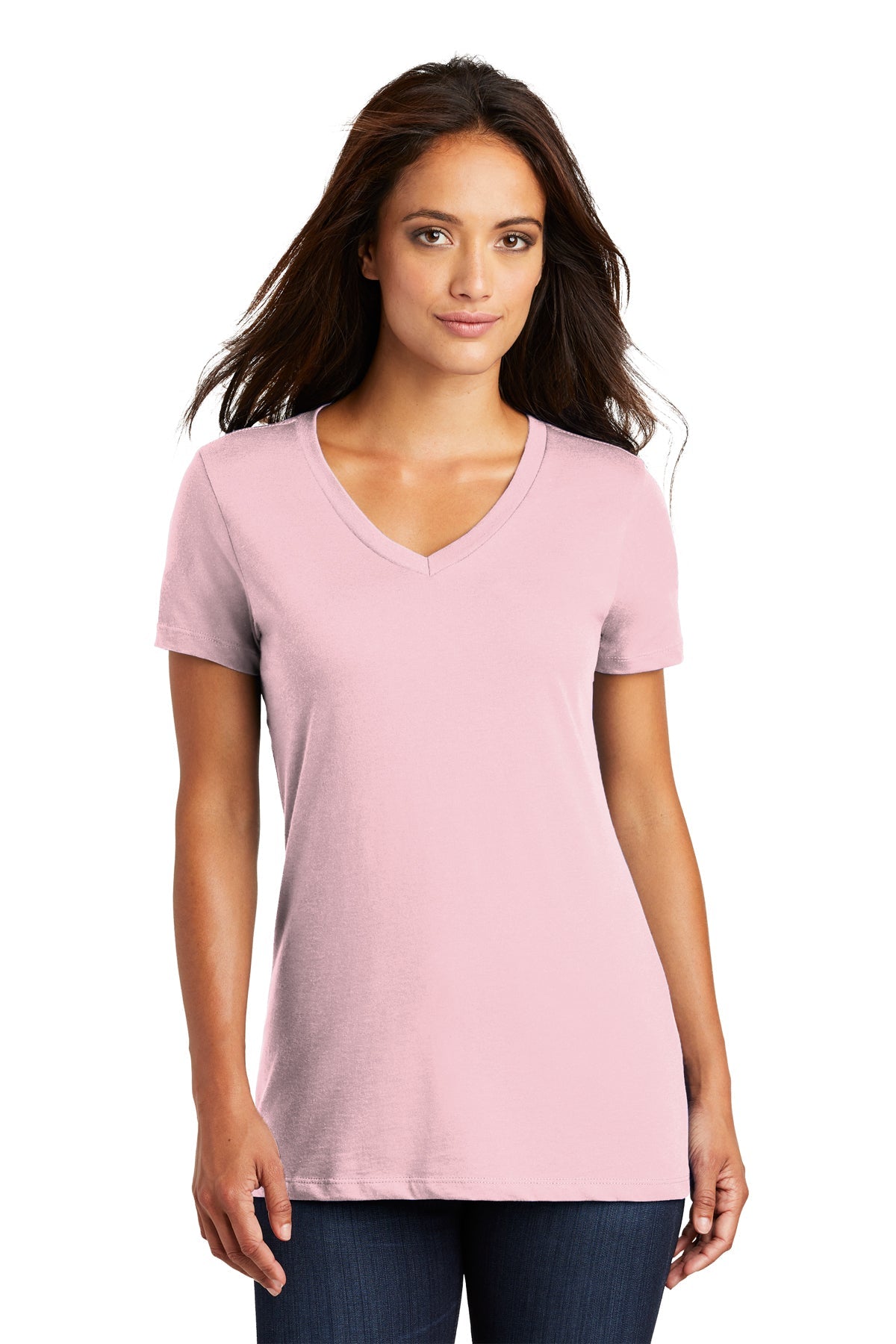 District Made Women's Perfect Weight V-Neck T-Shirt - Light Pink | Soft & Comfortable Everyday Casual Tee for Work, Outings & Layering