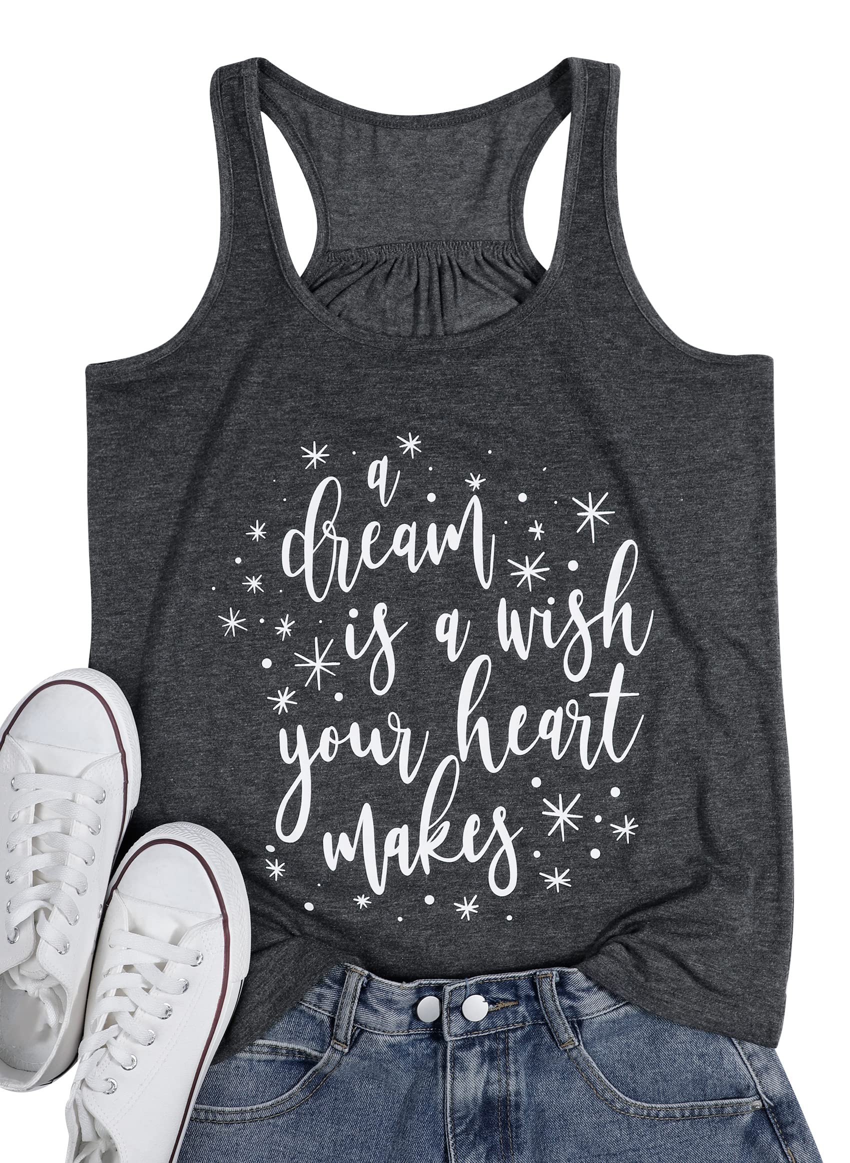 Funny Letter Print Sleeveless Tank Tops for Women - 'A Dream is A Wish Your Heart Makes' Summer Casual T-Shirt | Perfect for Beach Outings, Music Festivals & Everyday Wear