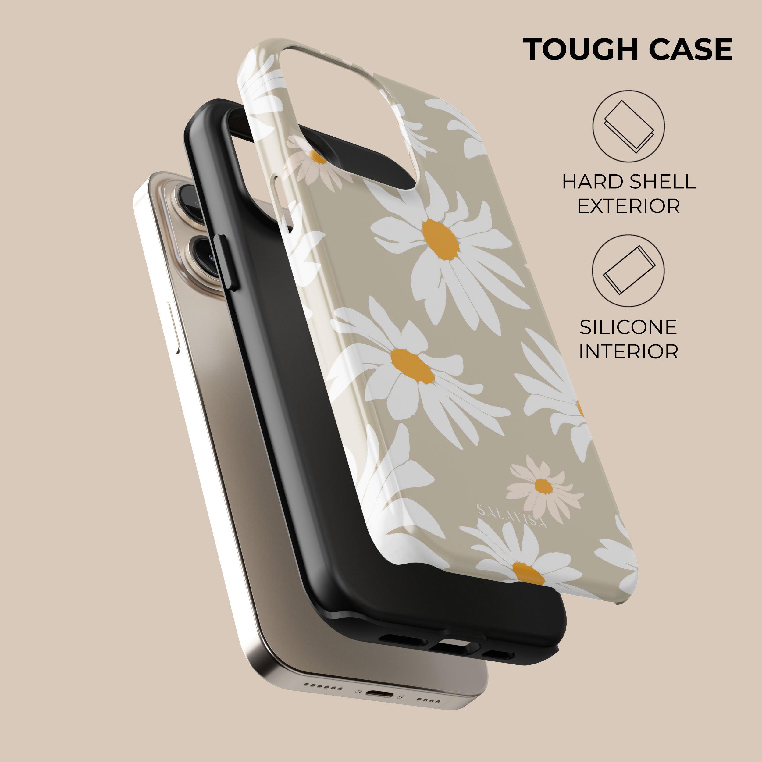 Beige Daisy Phone Case - Cute Floral Design Protective Cover for iPhone & Samsung - Perfect for Everyday Use, Travel & Gifting