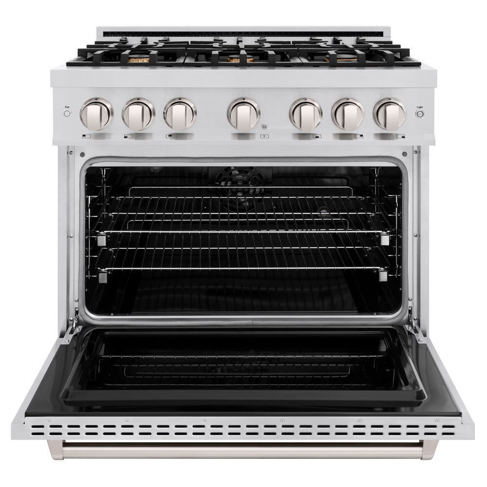 ZLINE 36 Inch 5.2 Cu. Ft. Stainless Steel Dual Fuel Range - Gas Cooktop & Electric Convection Oven with 6 Brass Burners (CDR BR 36) | Perfect for Home Kitchens & Professional Cooking