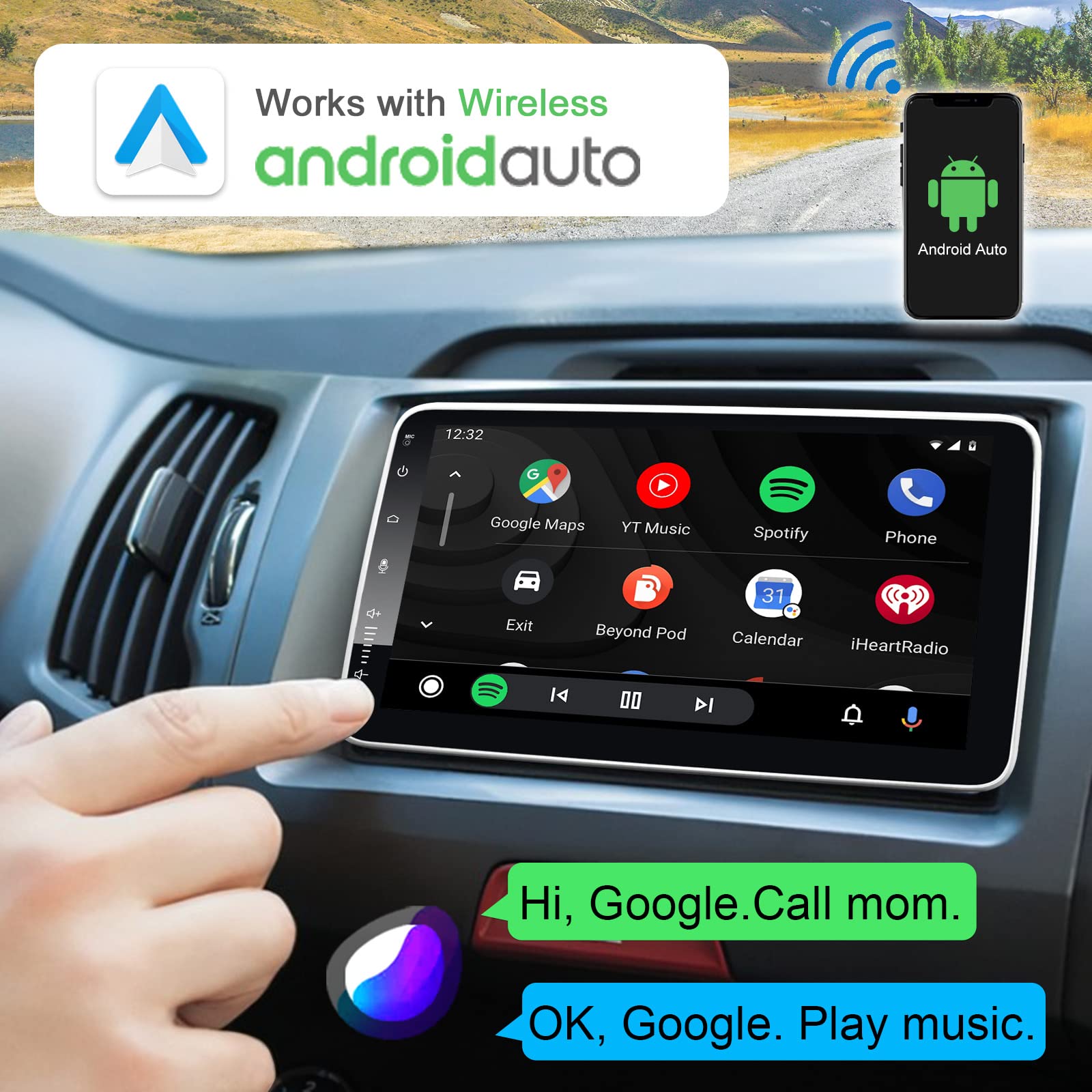 10 Inch Single Din Android Car Stereo with Wireless CarPlay & Android Auto - 8-Core 2GB RAM 32GB ROM, Bluetooth, AM/FM, GPS, WiFi, Backup Camera - Perfect for Upgrading Your Car's Entertainment System & Navigation