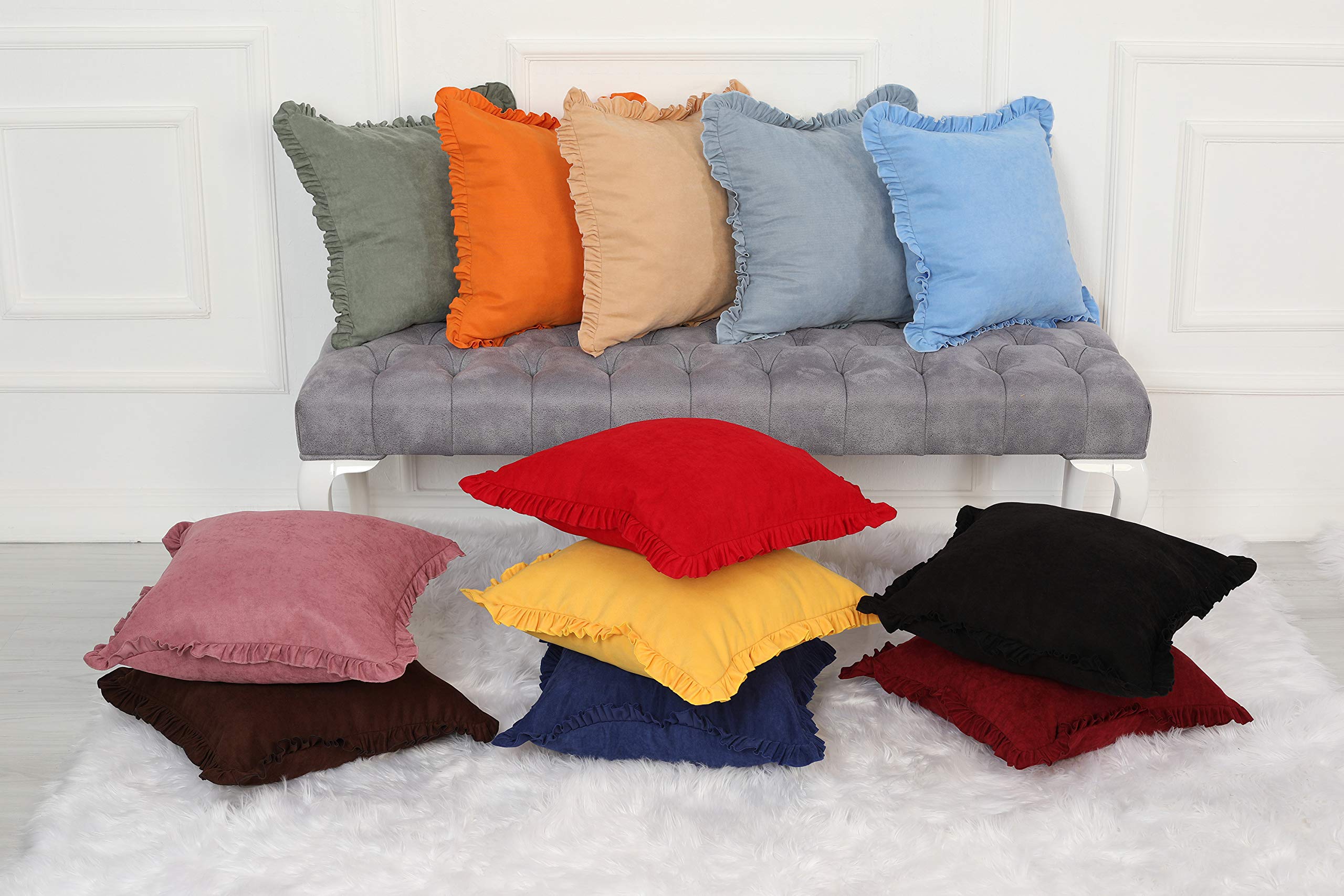 Decorative Square Throw Pillow Covers 18x18 Inch - Light Blue Ruffled Polyester Cushion Cases for Sofa, Couch & Bed - Home Decor Accent Pillows for Living Room, Bedroom & Nursery