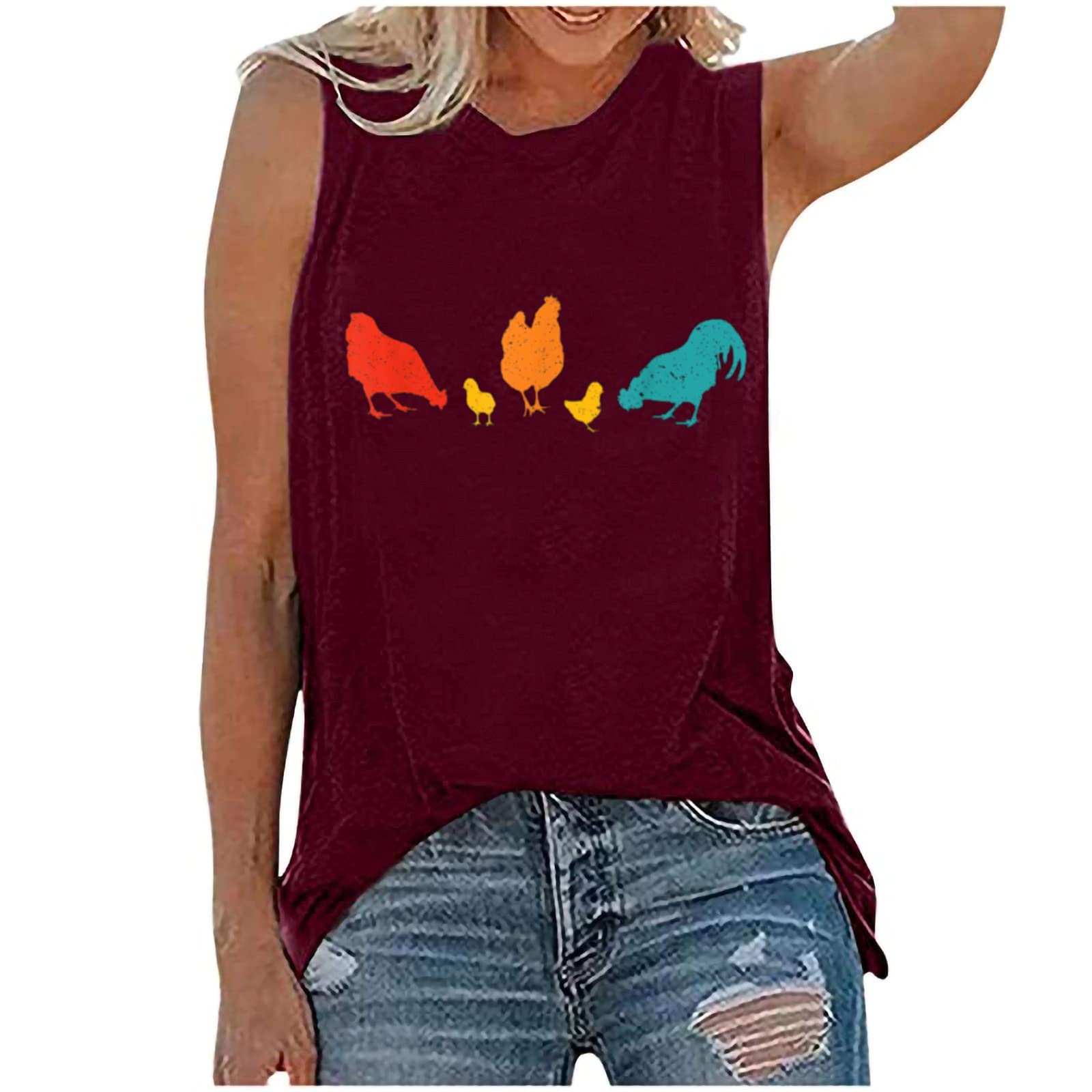 Women's Sleeveless Graphic Tank Tops - Casual Summer Chick Print Blouse & Farm T-Shirt for Outdoor Activities, Beach Wear, and Everyday Comfort