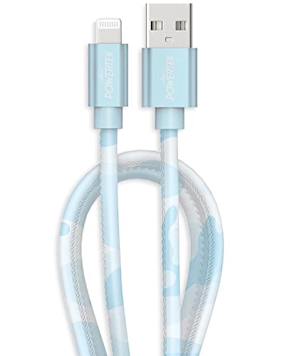 LIQUIPEL Powertek Camo MFi Certified Fast Charging Cable - 6ft Lightning to USB Charger Cord for Apple iPhone 14/13/12/11/X/8 & iPad | Durable & Tangle-Free | Perfect for Home, Office, Travel & Car Charging (Camo Blue)