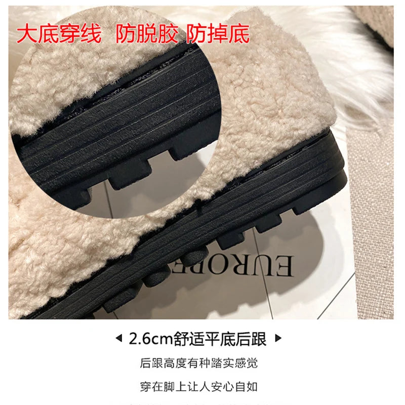 2023 New Women's Plush Flat Shoes - Fashion Brand Pearl Design Winter Warm Snow Boots for Outdoor & Office Wear - Large Sizes 41-43 - Perfect for Snowy Days & Casual Workwear