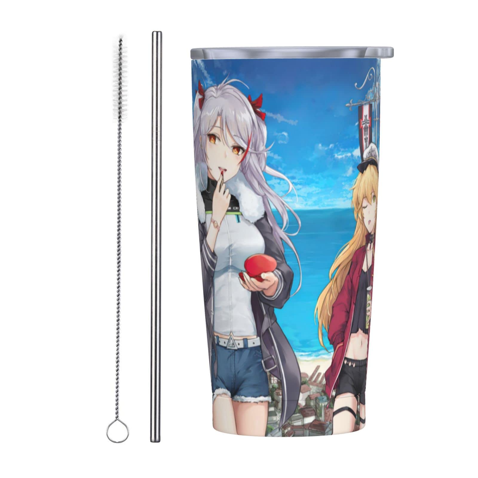 Azur Lane Anime Stainless Steel Insulated Tumbler - 20oz Double Wall Vacuum Coffee Mug with Lid & Straw - Perfect for Travel, Office & Home Use