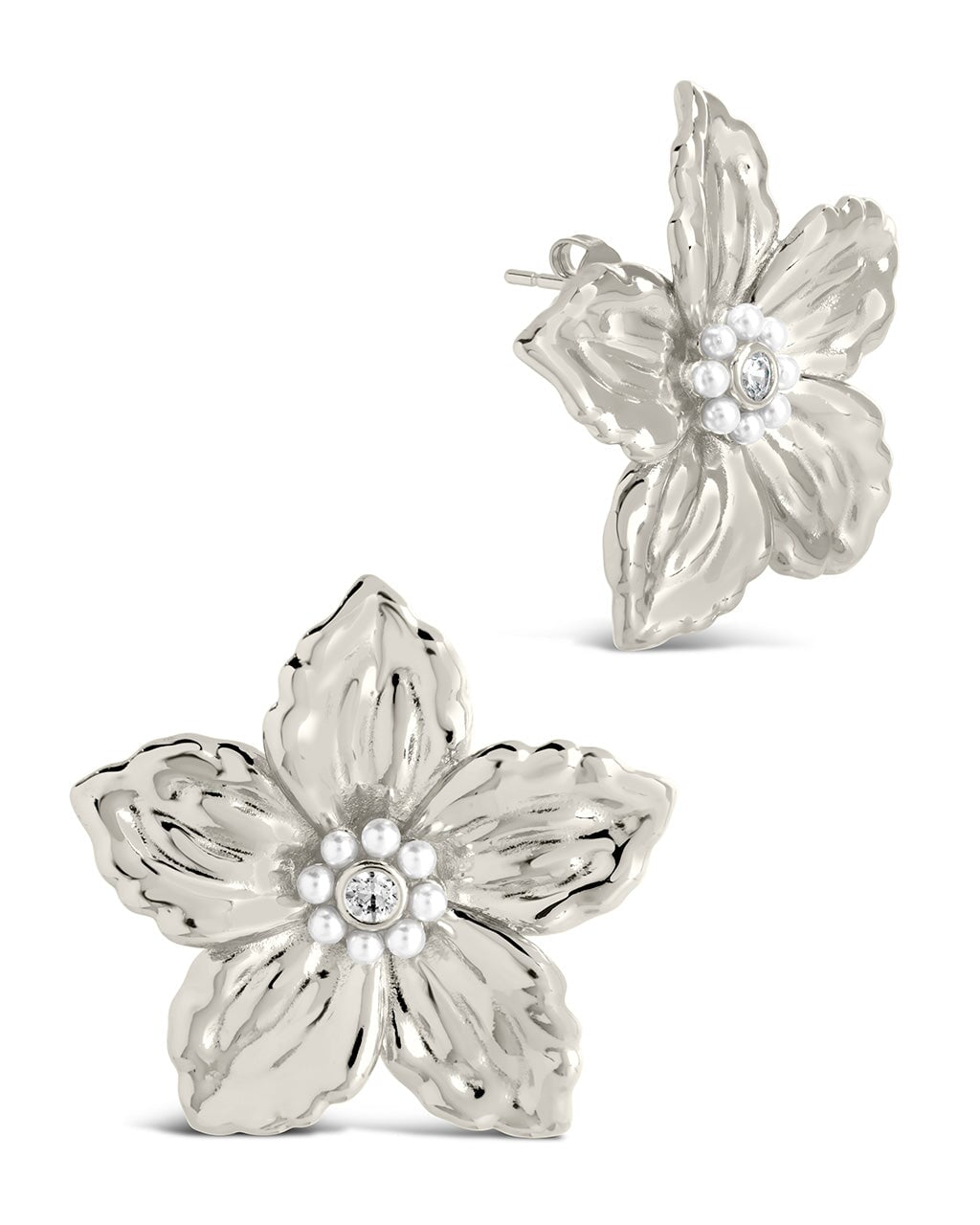 Ottilia Pearl & Cubic Zirconia Flower Stud Earrings for Women - Elegant Floral Jewelry Gift for Brides, Party, Wedding, and Special Occasions